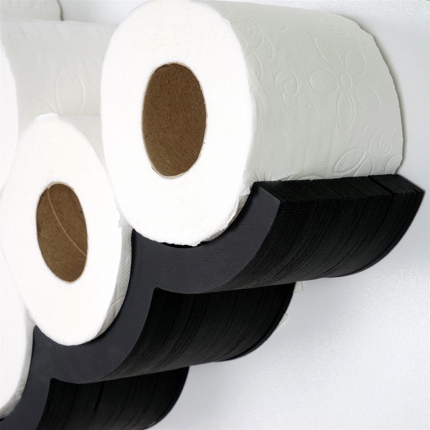 Suport hartie igienica WC018, negru, lemn, 62x16x9 cm