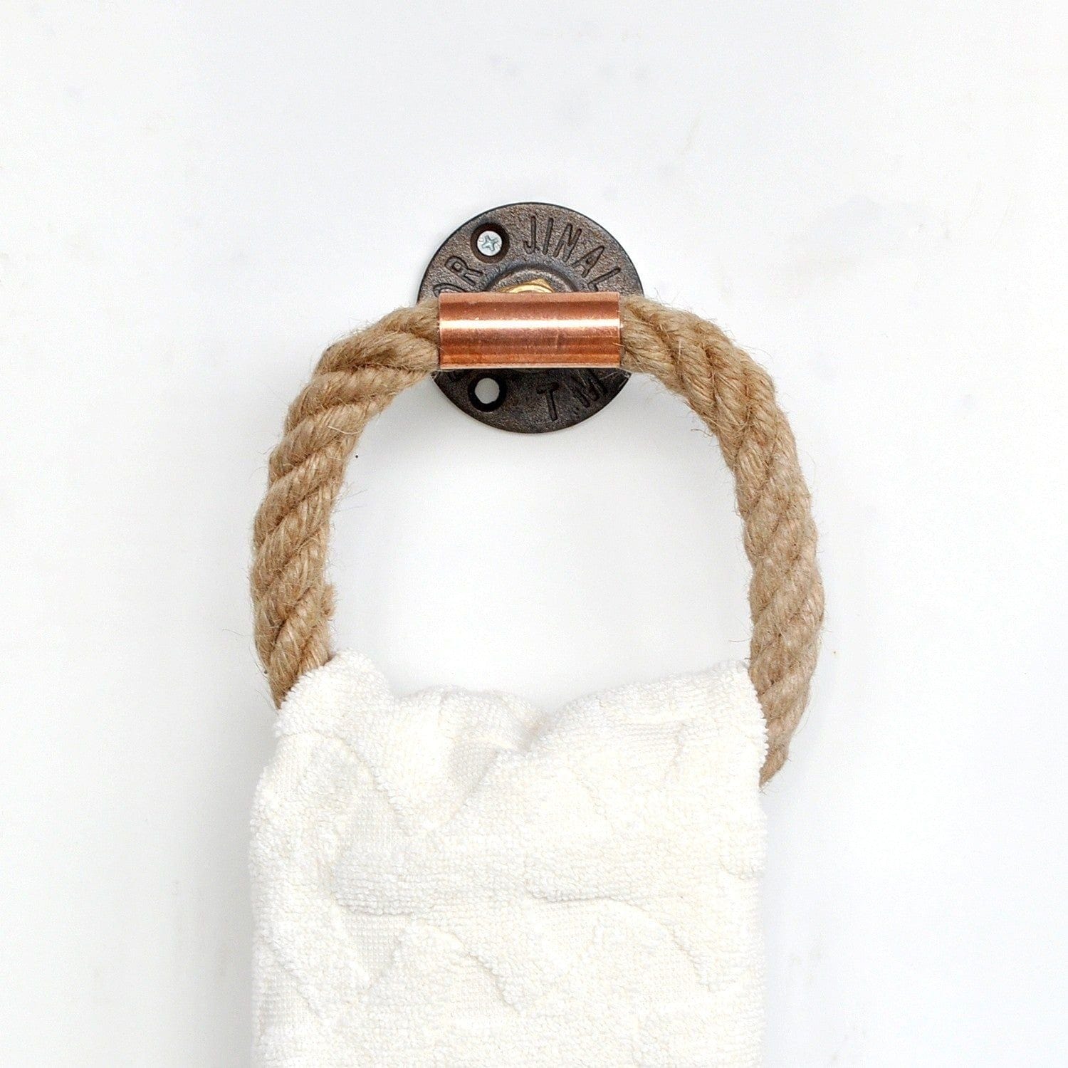 Suport prosop COP011, bej/gri inchis, franghie/metal, 16x6x16 cm