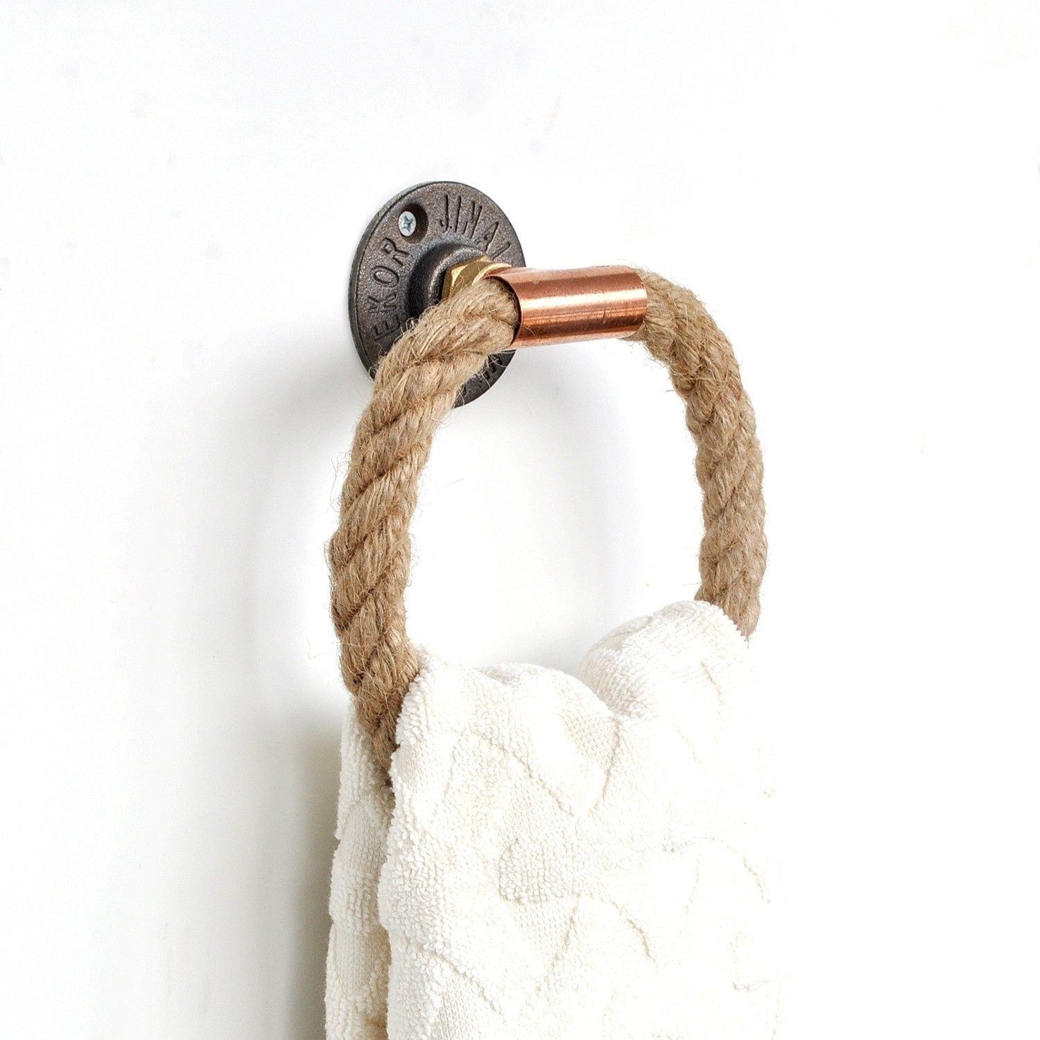 Suport prosop COP011, bej/gri inchis, franghie/metal, 16x6x16 cm