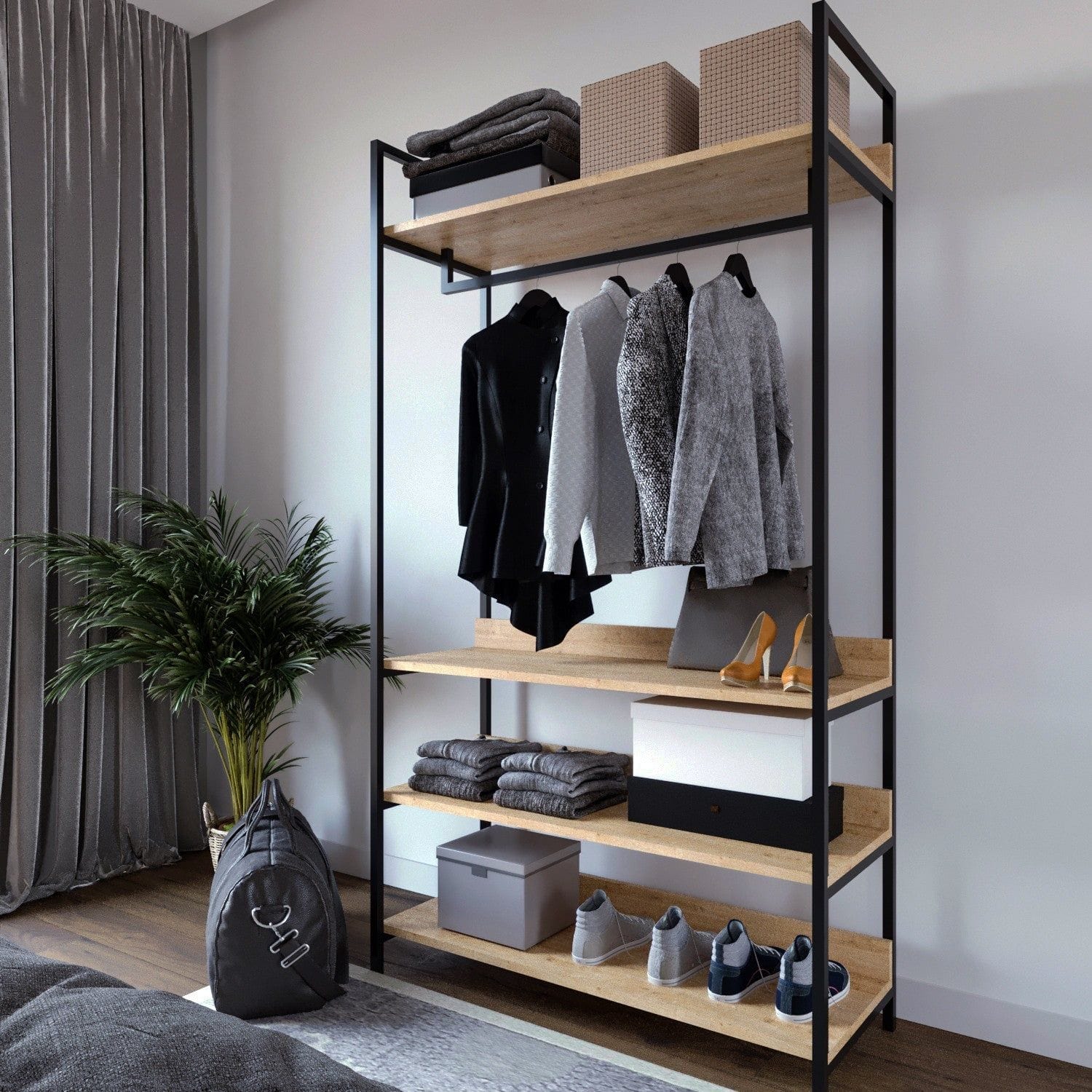 Suport umerase L610, stejar/negru, PAL melaminat, 100x40x180 cm