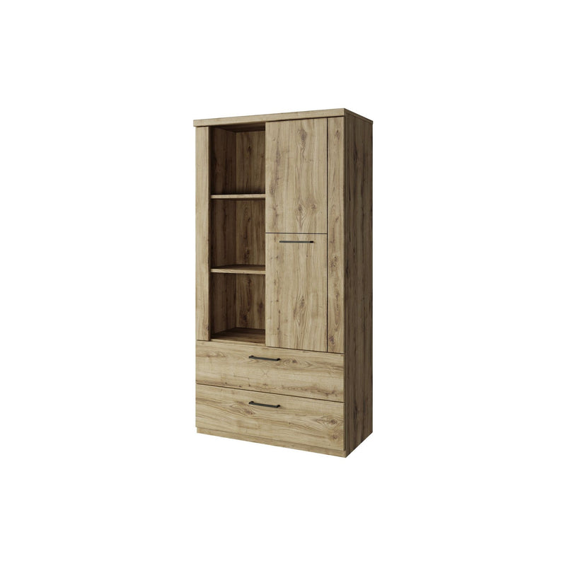 Comoda inalta DOORSET, stejar navarra, PAL, cu 1 usa si 2 sertare, 157x80.2x41 cm