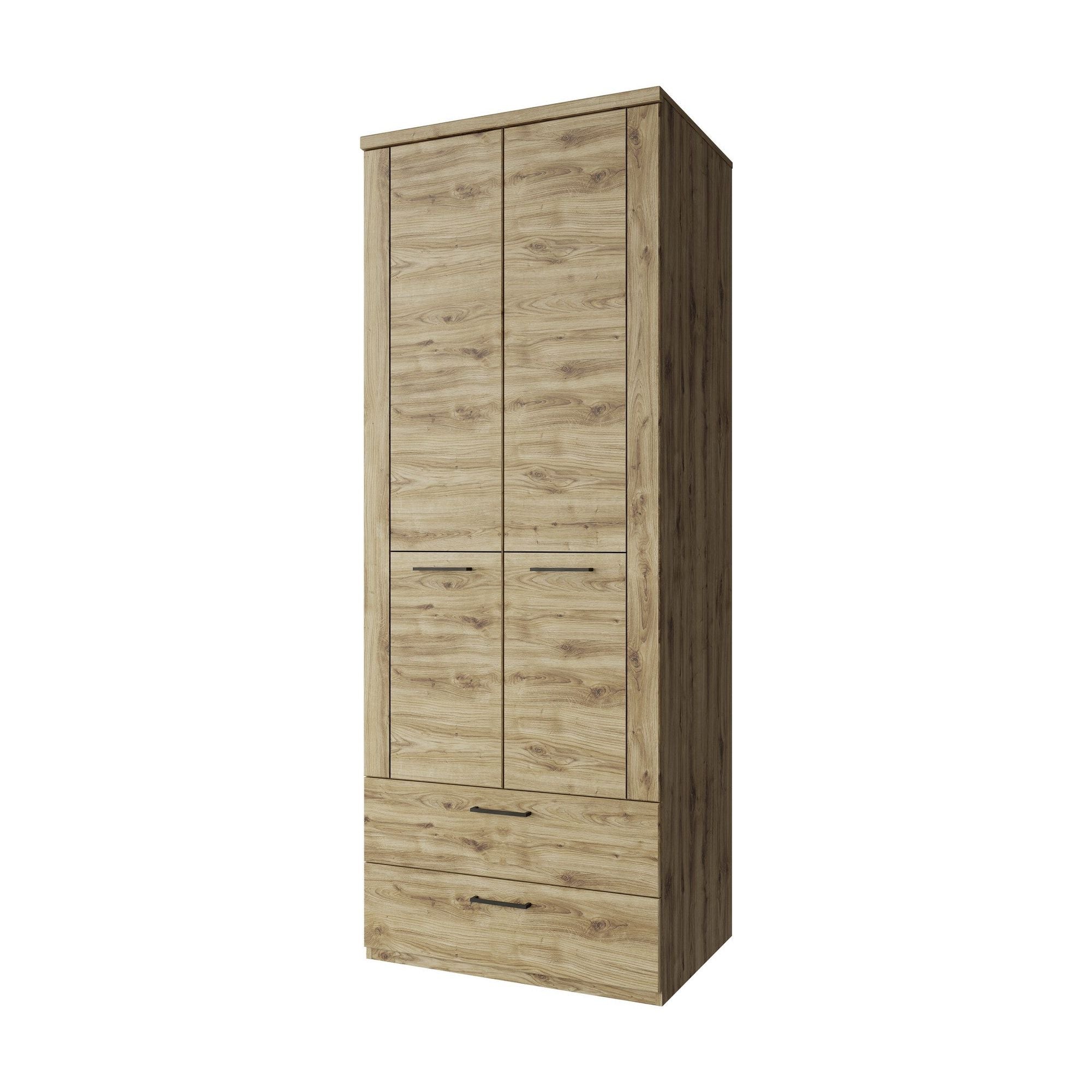 Dulap DOORSET, stejar navarra, PAL laminat, cu 2 usi si 2 sertare, 80x61x210 cm