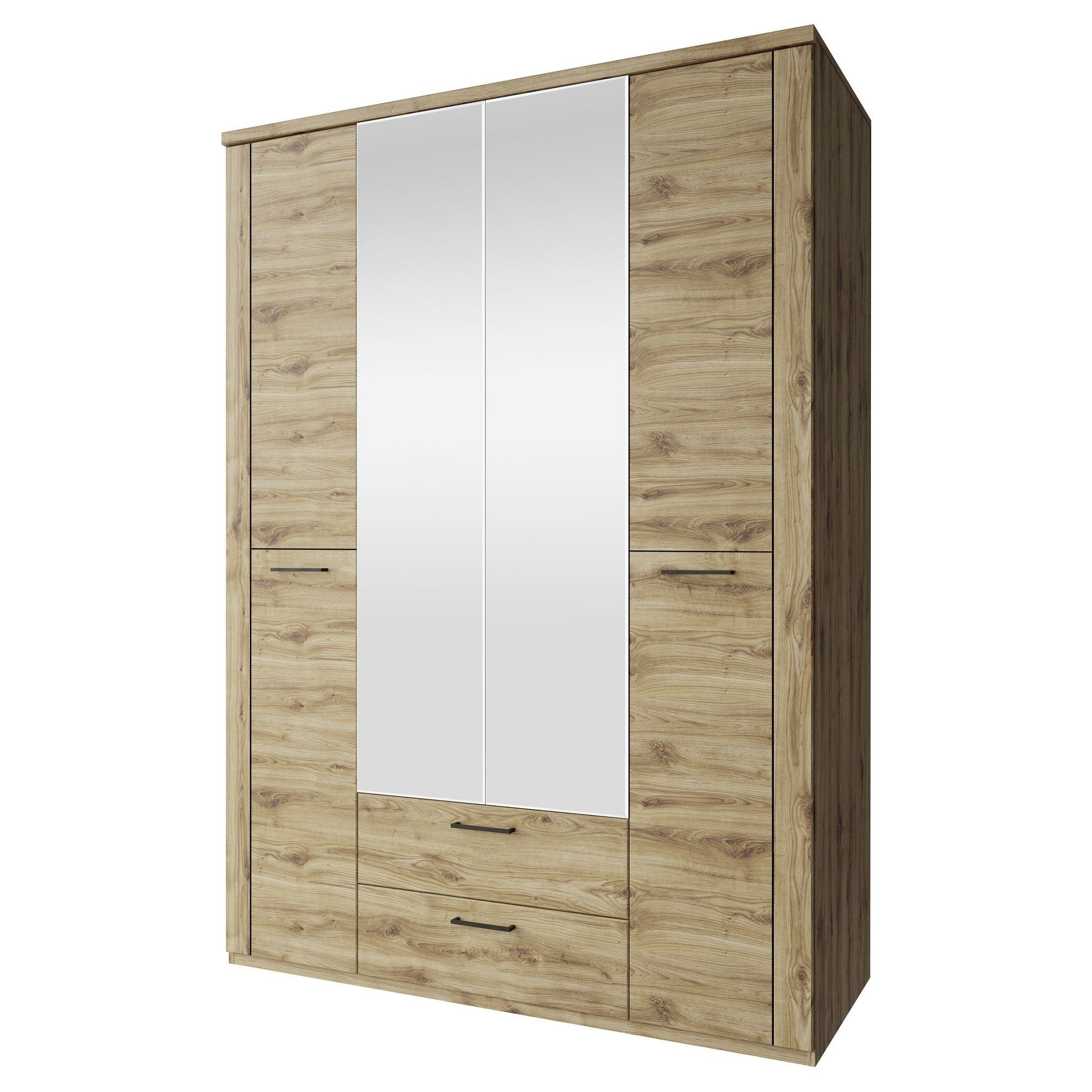 Dulap DOORSET, stejar navarra, PAL laminat, cu 4 usi si 2 sertare, 150x61x211 cm