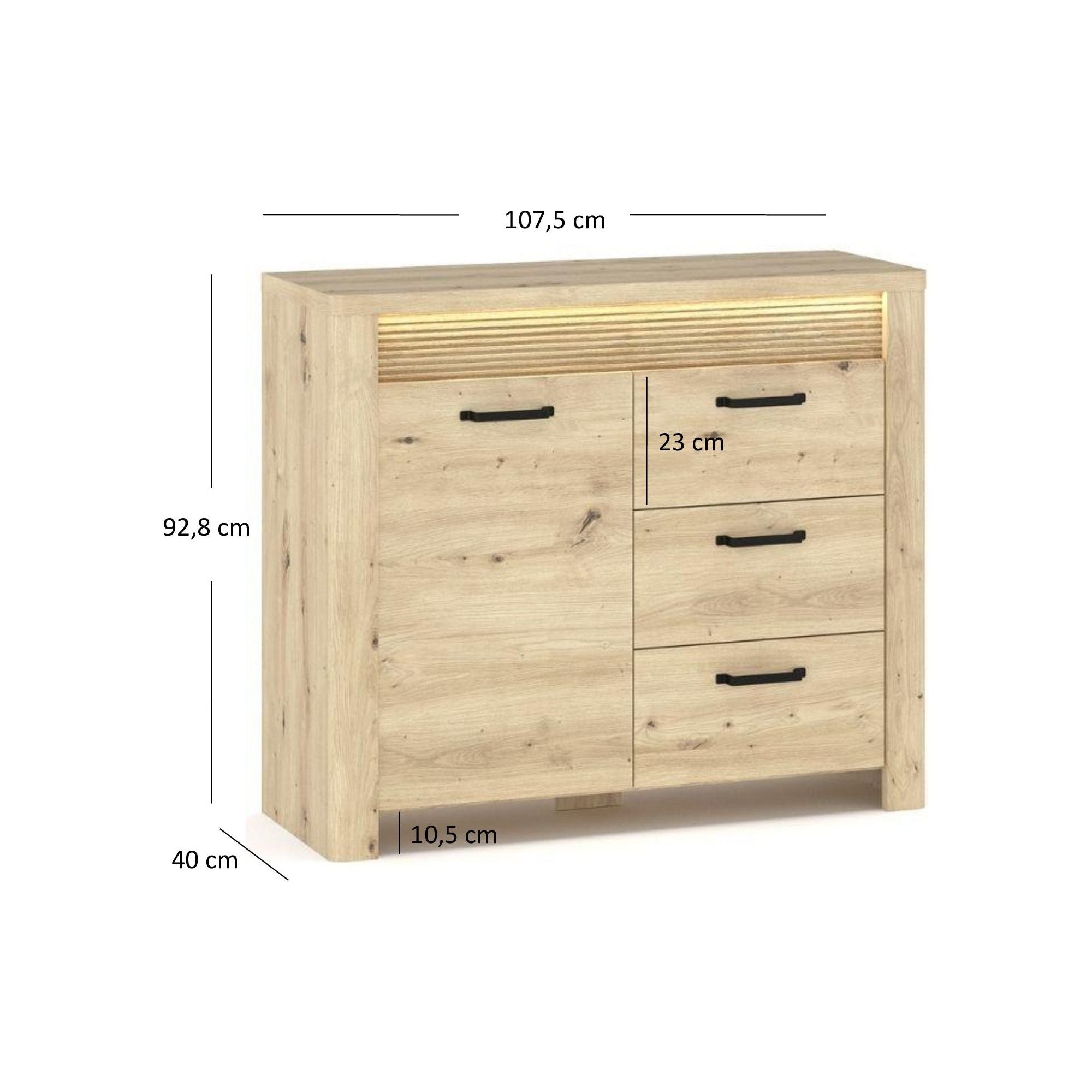 Comoda MORIS, stejar artisan, PAL laminat, 108x40x93 cm