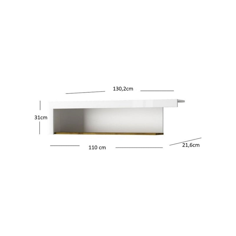 Raft suspendat TORINO, alb lucios, 130.2x31x21.6 cm