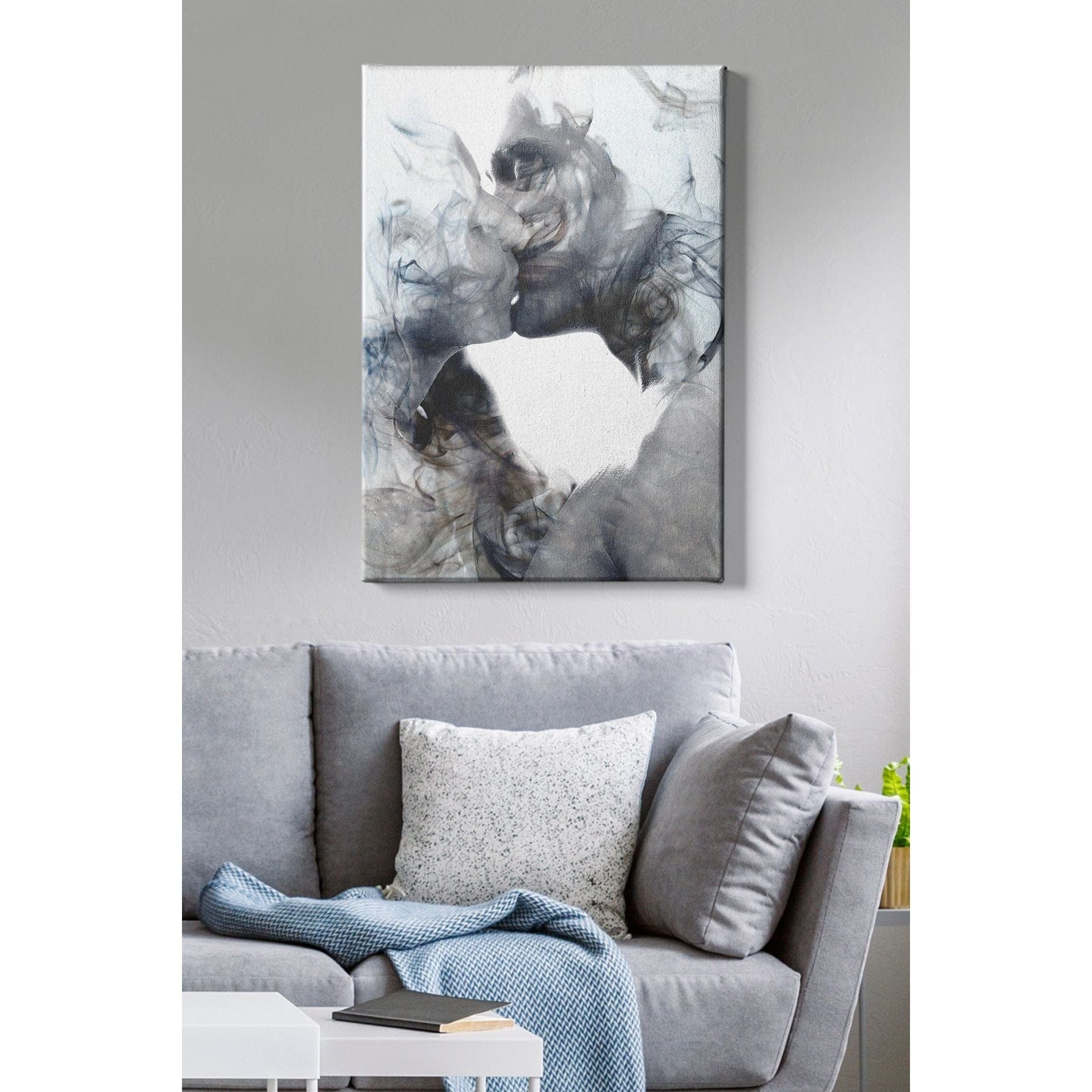 Tablou 529TCR1593, alb/gri, lemn, 70x100 cm