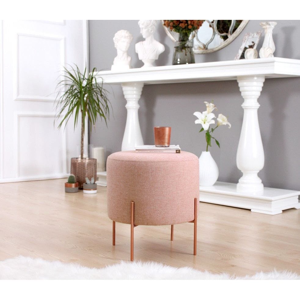 Taburet COPPER 44, roz/cupru, material textil/otel, 40x40x42 cm