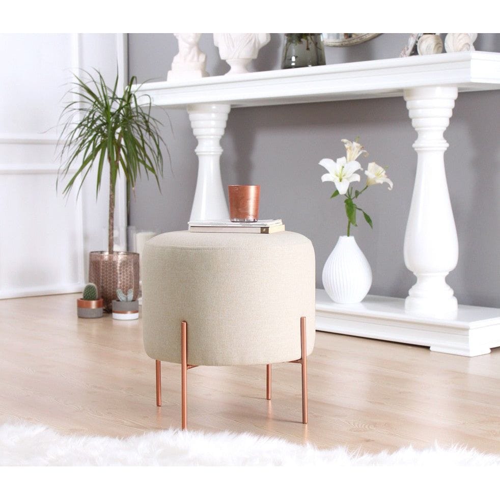 Taburet COPPER 46, crem/cupru, material textil/otel, 40x40x42 cm