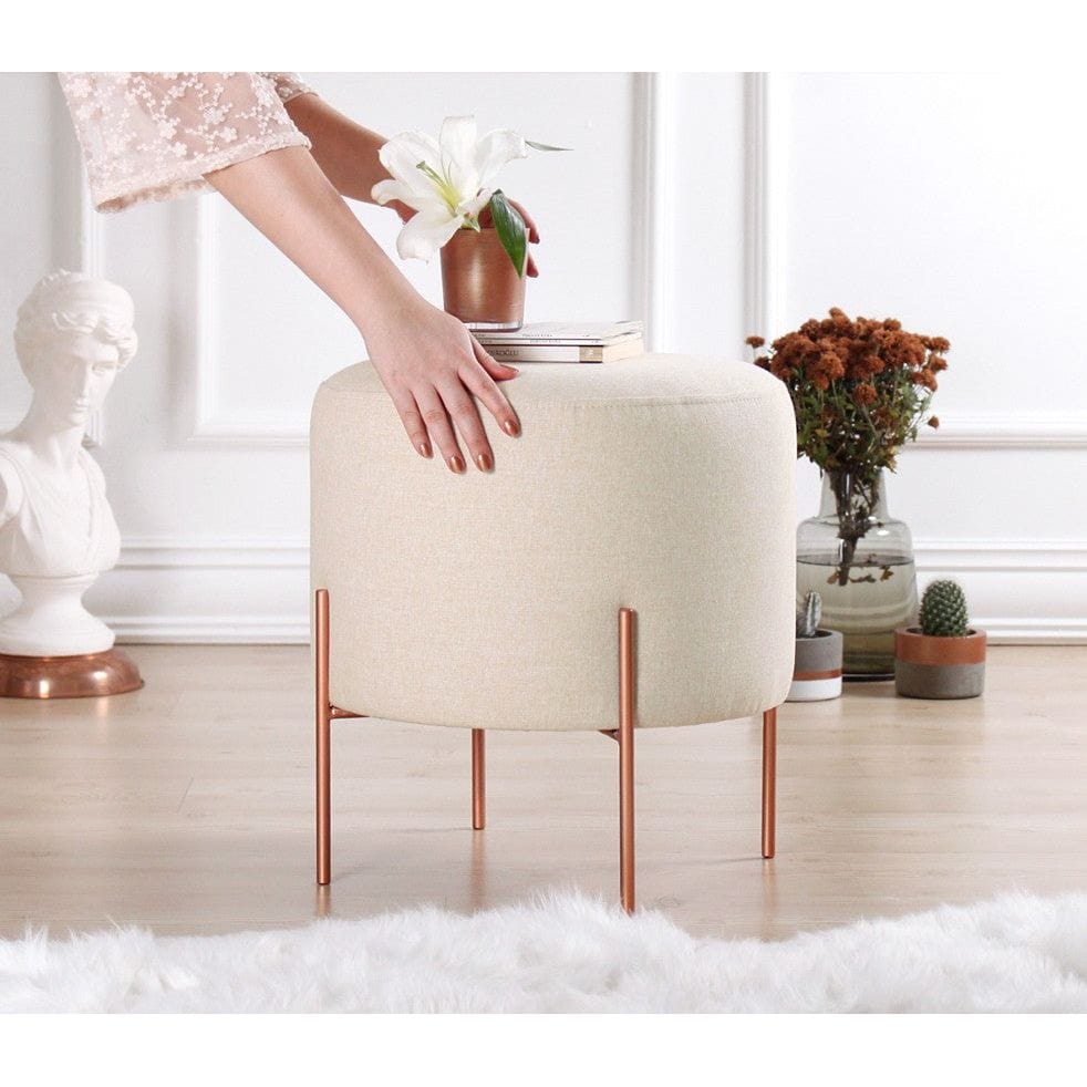 Taburet COPPER 46, crem/cupru, material textil/otel, 40x40x42 cm