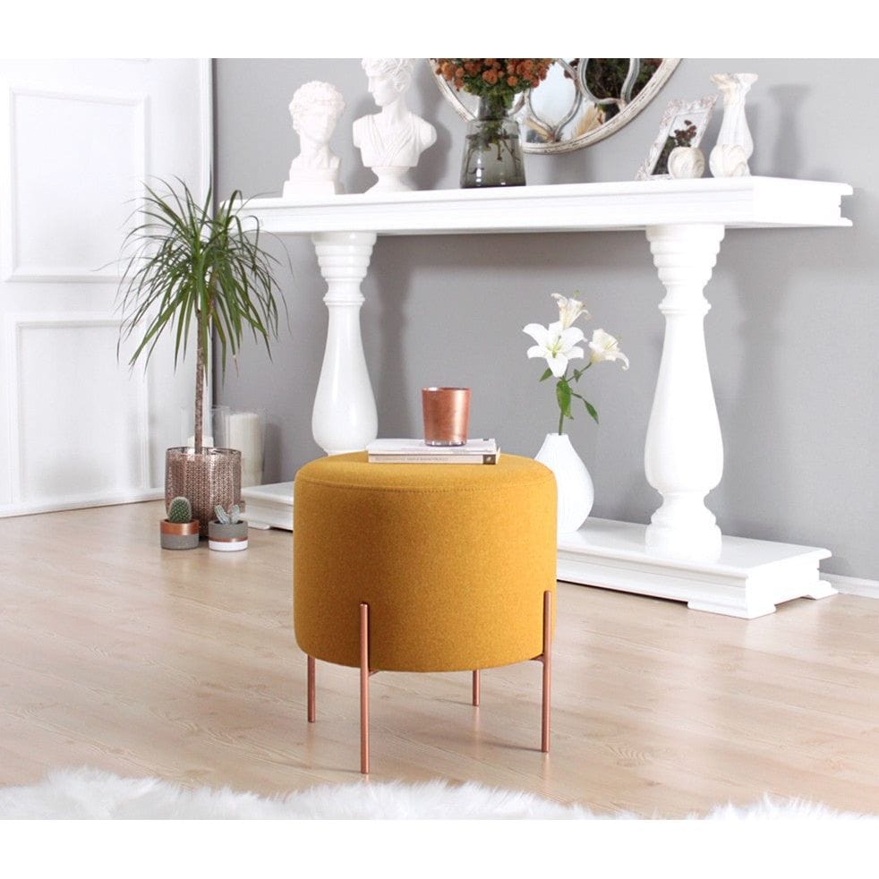 Taburet COPPER 49, galben/cupru, material textil/otel, 40x40x42 cm