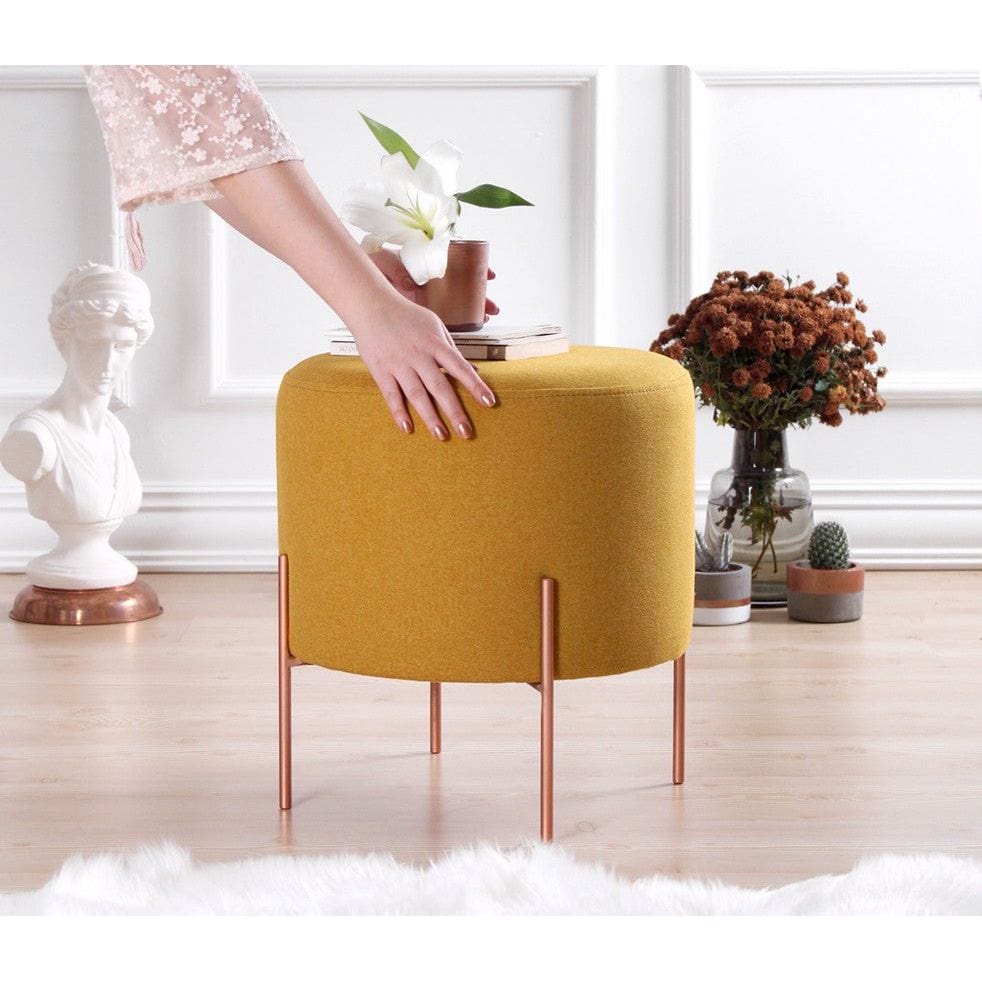 Taburet COPPER 49, galben/cupru, material textil/otel, 40x40x42 cm