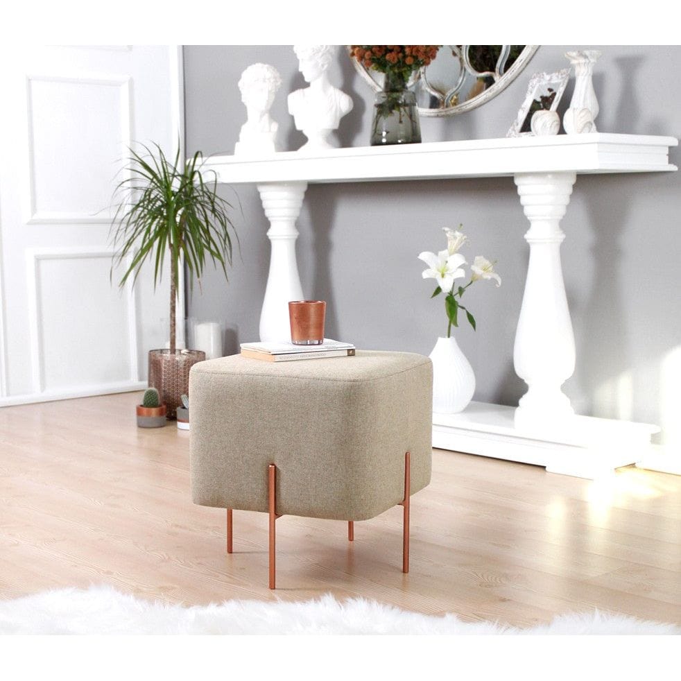 Taburet COPPER 60, stofa clasica bej/cupru, 40x40x42 cm