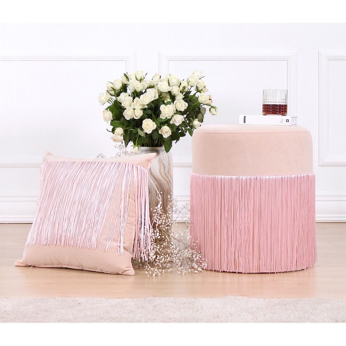 Taburet MERKÜR, stofa catifelata roz, 45x45x40 cm