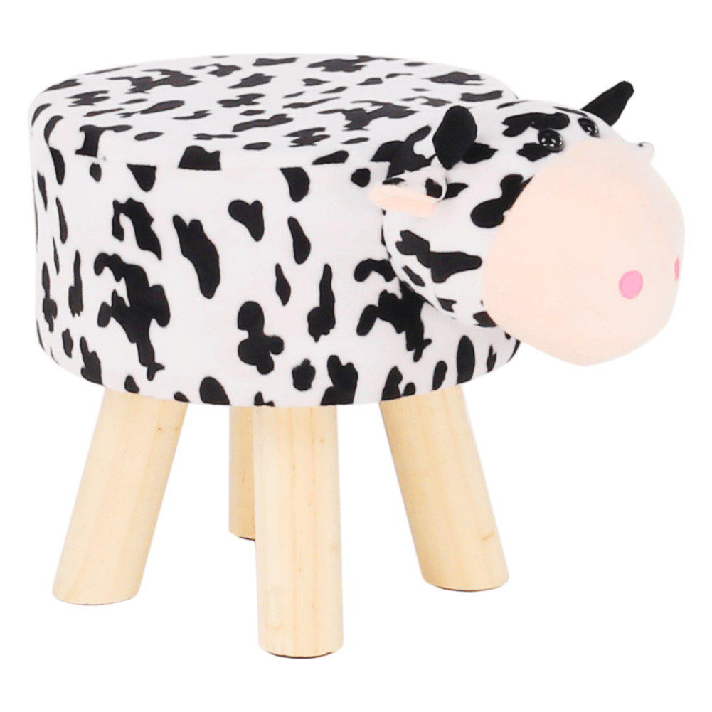 Taburet MOLLY, alb/negru, material textil/lemn, 47x28x31 cm