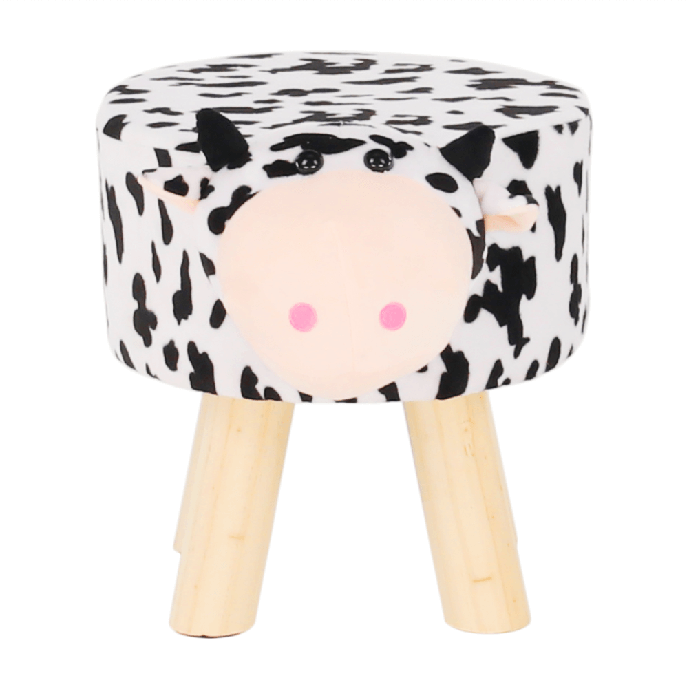 Taburet MOLLY, alb/negru, material textil/lemn, 47x28x31 cm