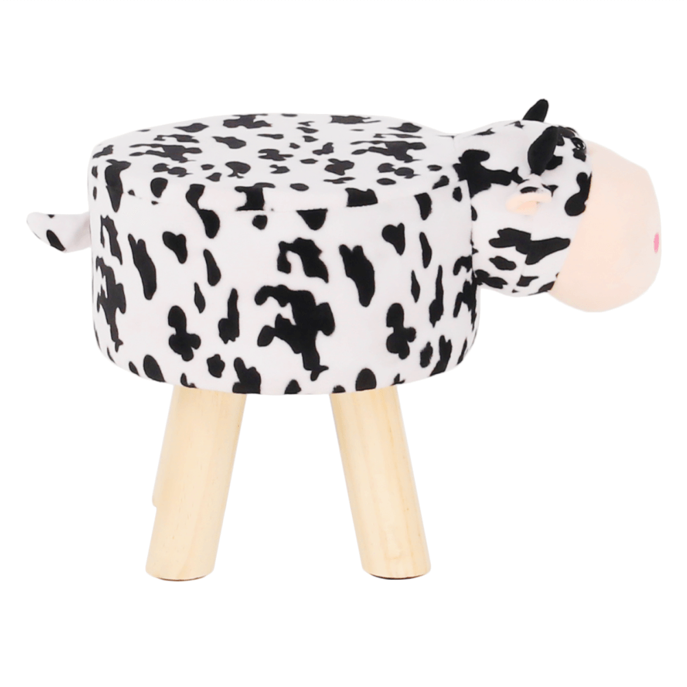 Taburet MOLLY, alb/negru, material textil/lemn, 47x28x31 cm
