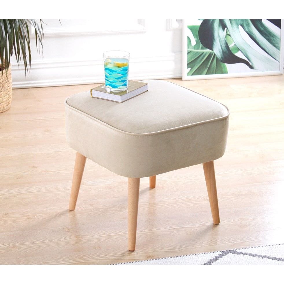 Taburet MOOUV 7083, stofa catifelata alb, 45x45x43 cm