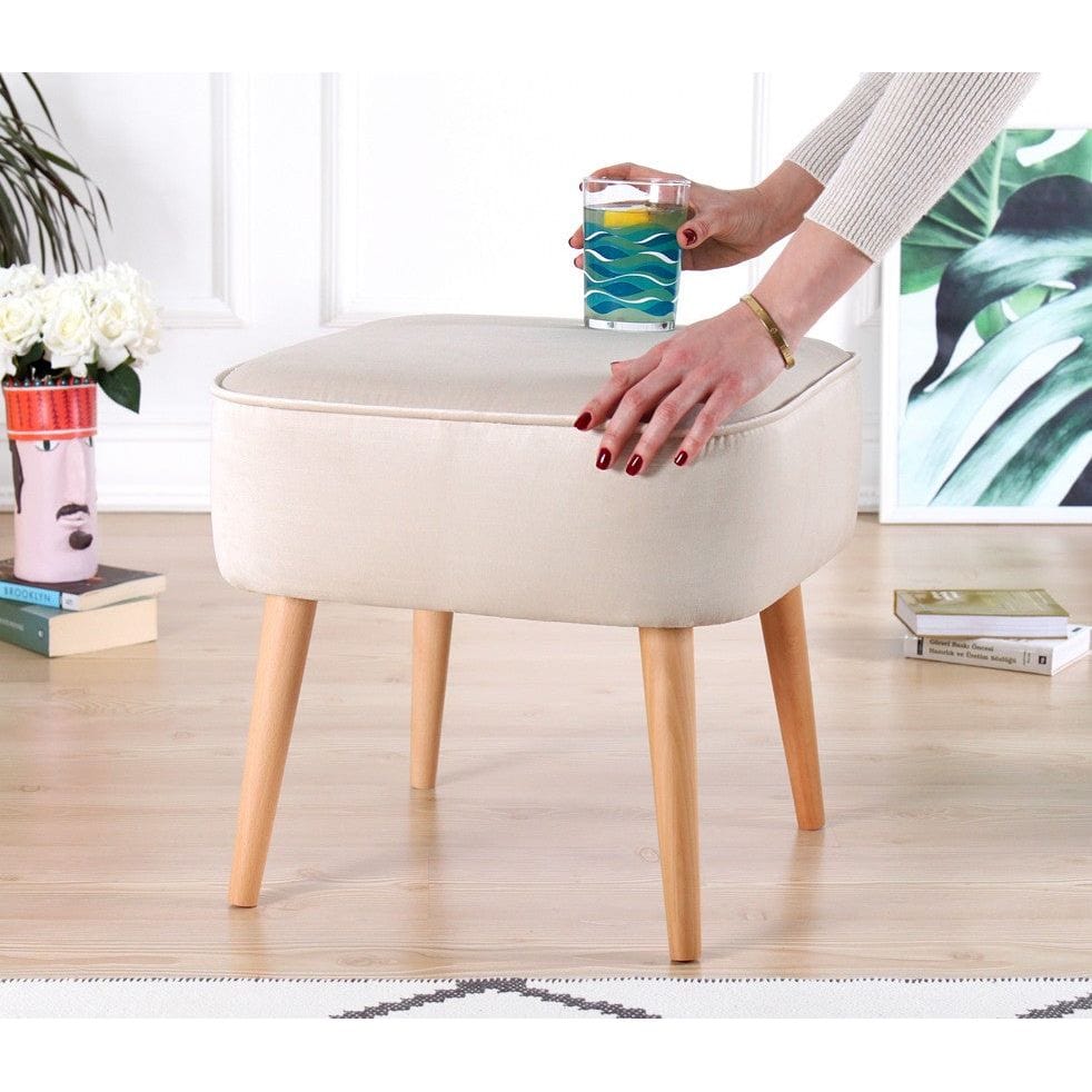 Taburet MOOUV 7083, stofa catifelata alb, 45x45x43 cm