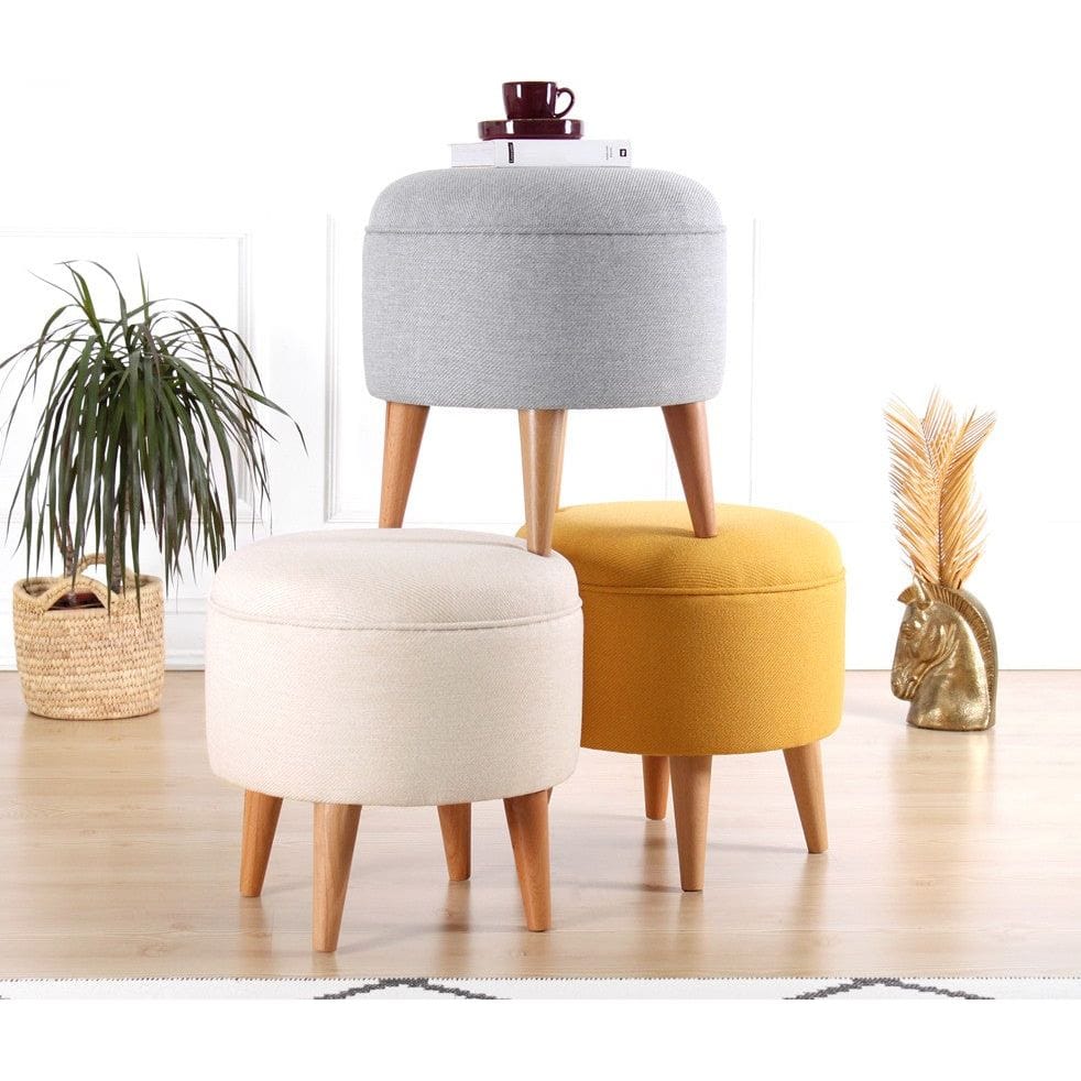 Taburet MOUUV 7092, stofa clasica alb, 40x40x42 cm