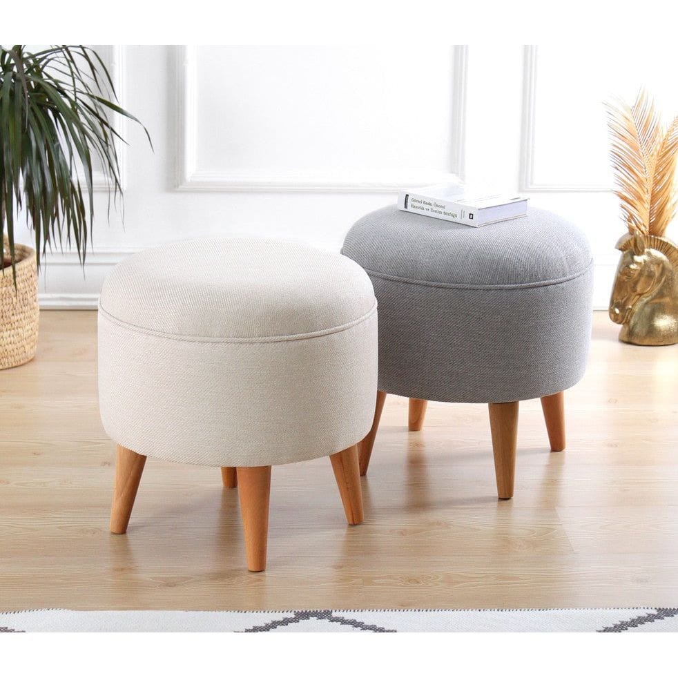 Taburet MOUUV 7092, stofa clasica alb, 40x40x42 cm