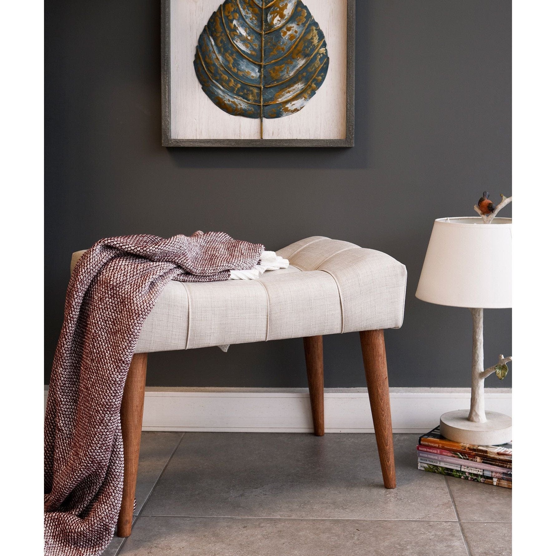 Taburet NEW COOL, crem/nuc, poliester/lemn, 58x40x45 cm