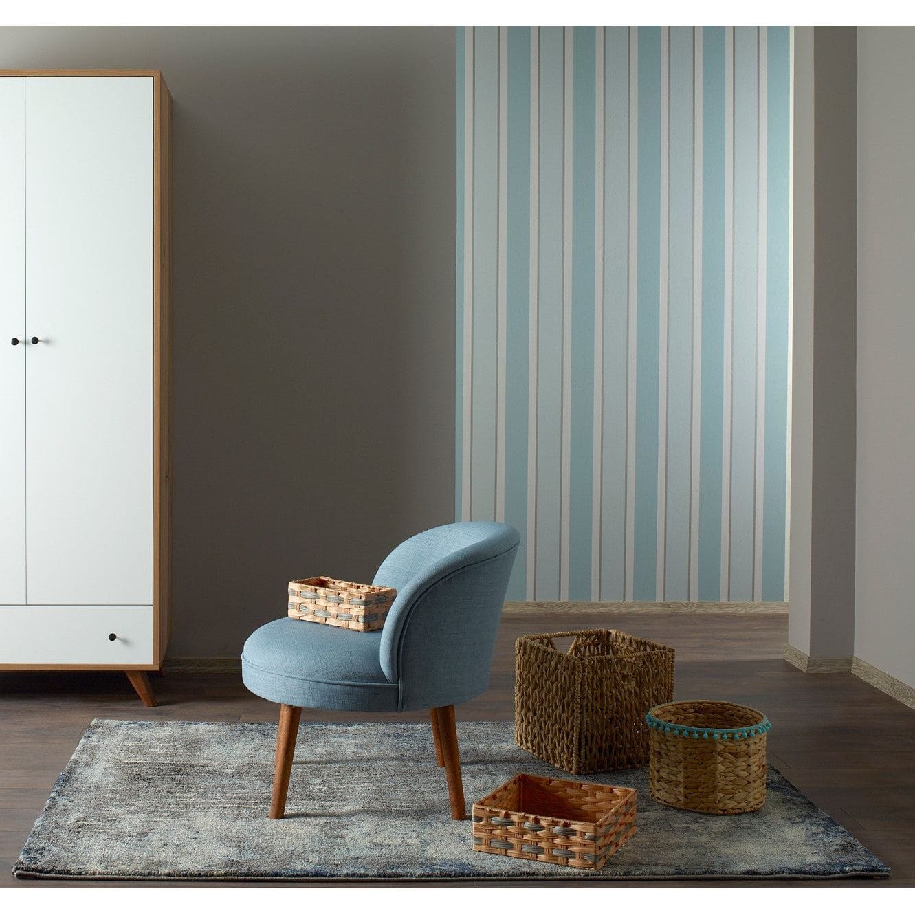 Taburet NICE, stofa clasica albastru deschis, 60x67x66 cm