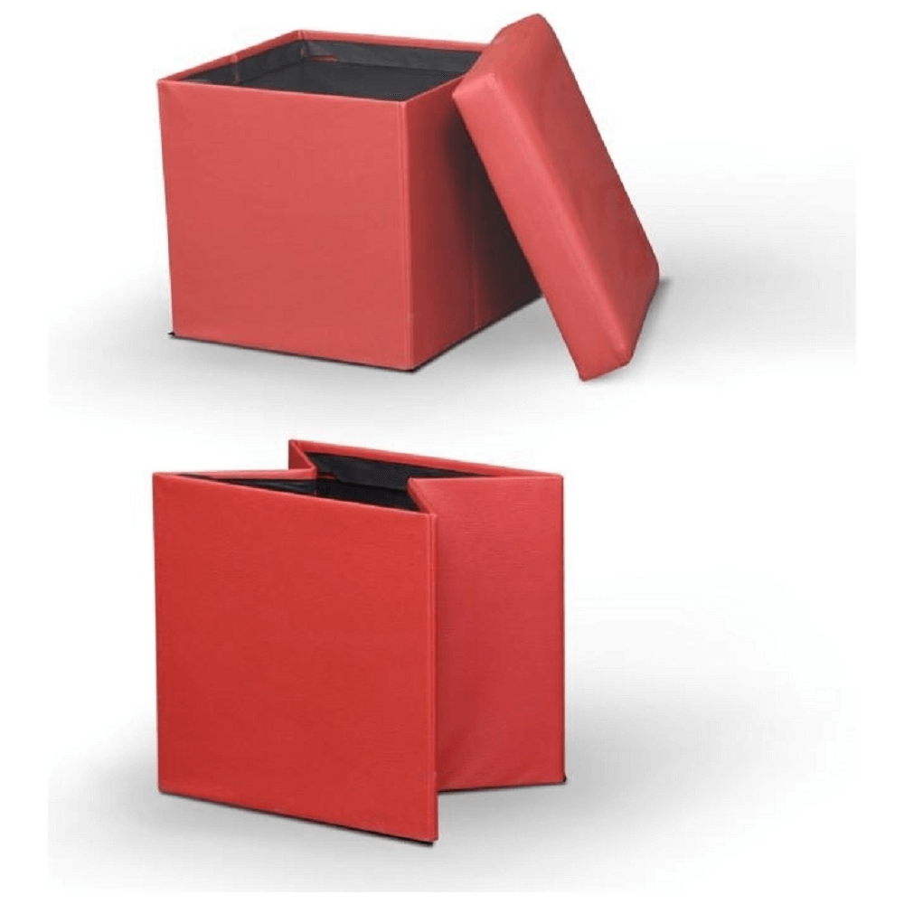 Taburet pliabil TELA NEW, rosu, piele ecologica, cu spatiu depozitare, 40x40x37 cm