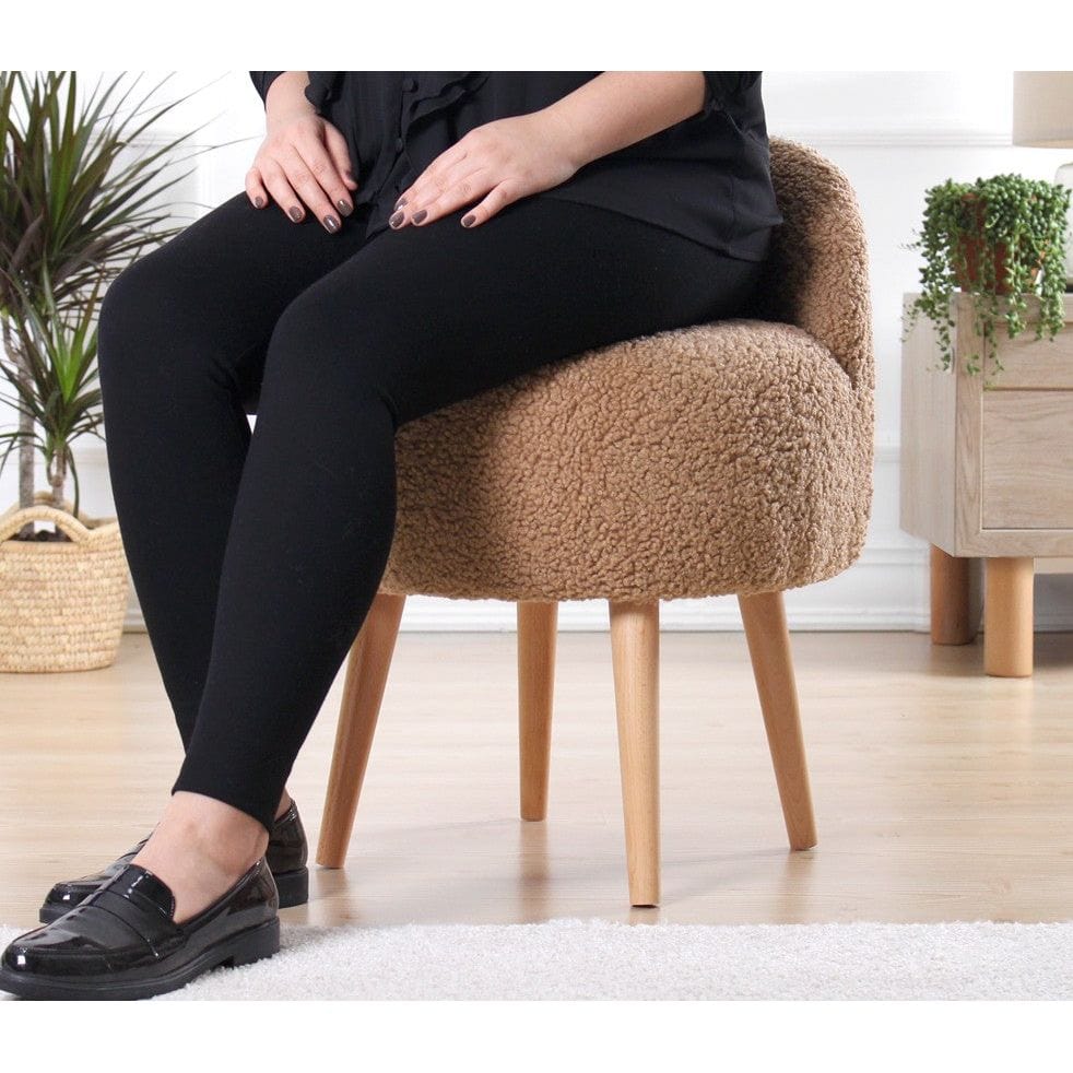 Taburet RUFME, stofa buclata maro, 48x42x47 cm