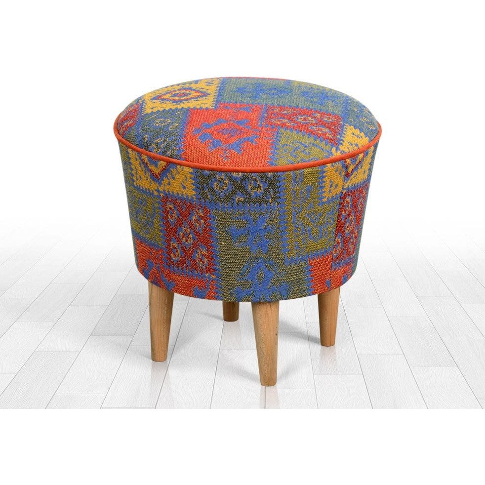 Taburet RUG V3, multicolor/stejar , material textil/lemn, 42x42x42 cm