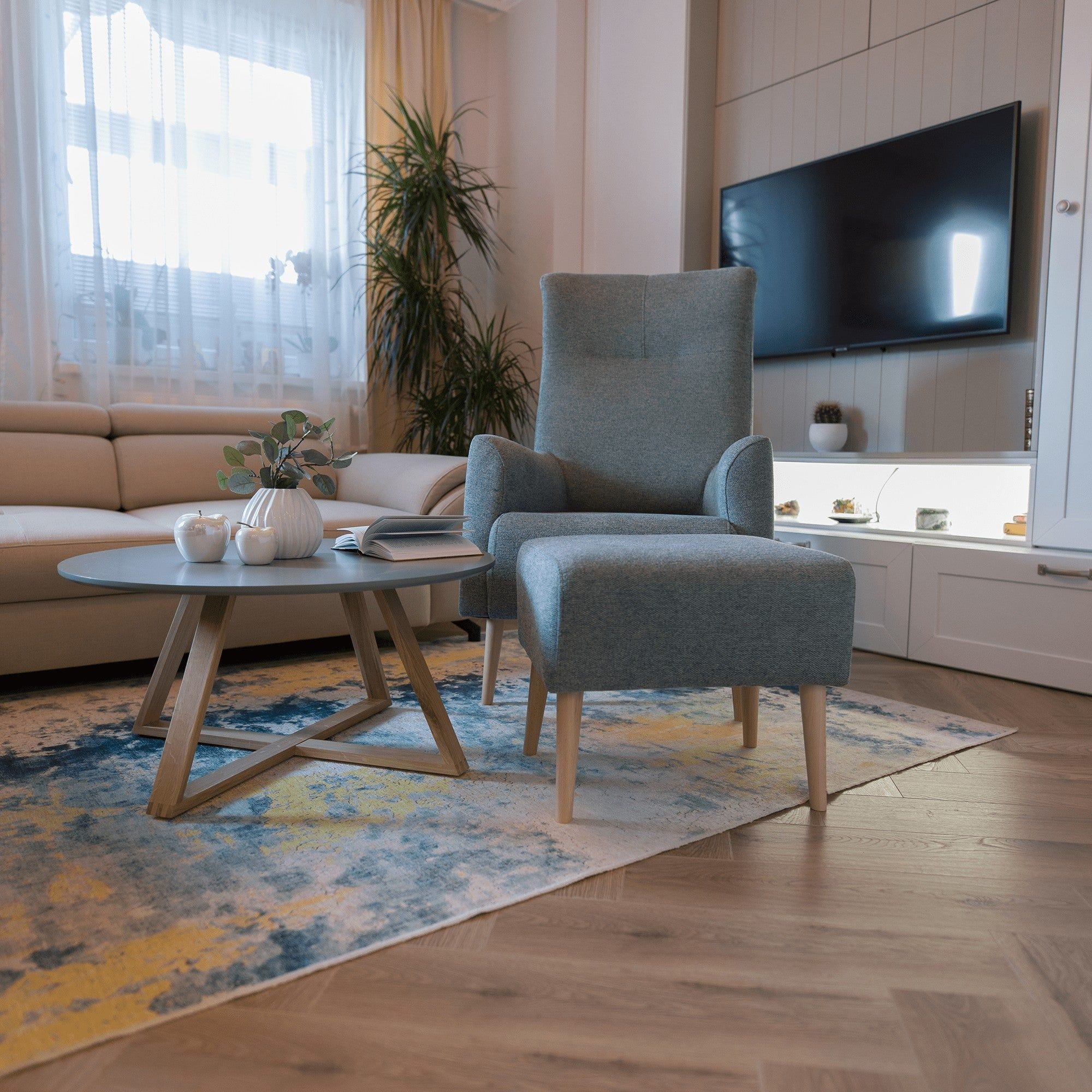 Taburet SAMY, stofa clasica verde menta, 42x52x43 cm