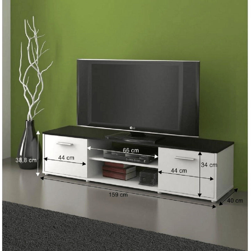 Comoda TV ZUNO NEW 02, PAL laminat, alb/negru, 2 usi si 1 raft deschis, 159x 40x38,8 cm