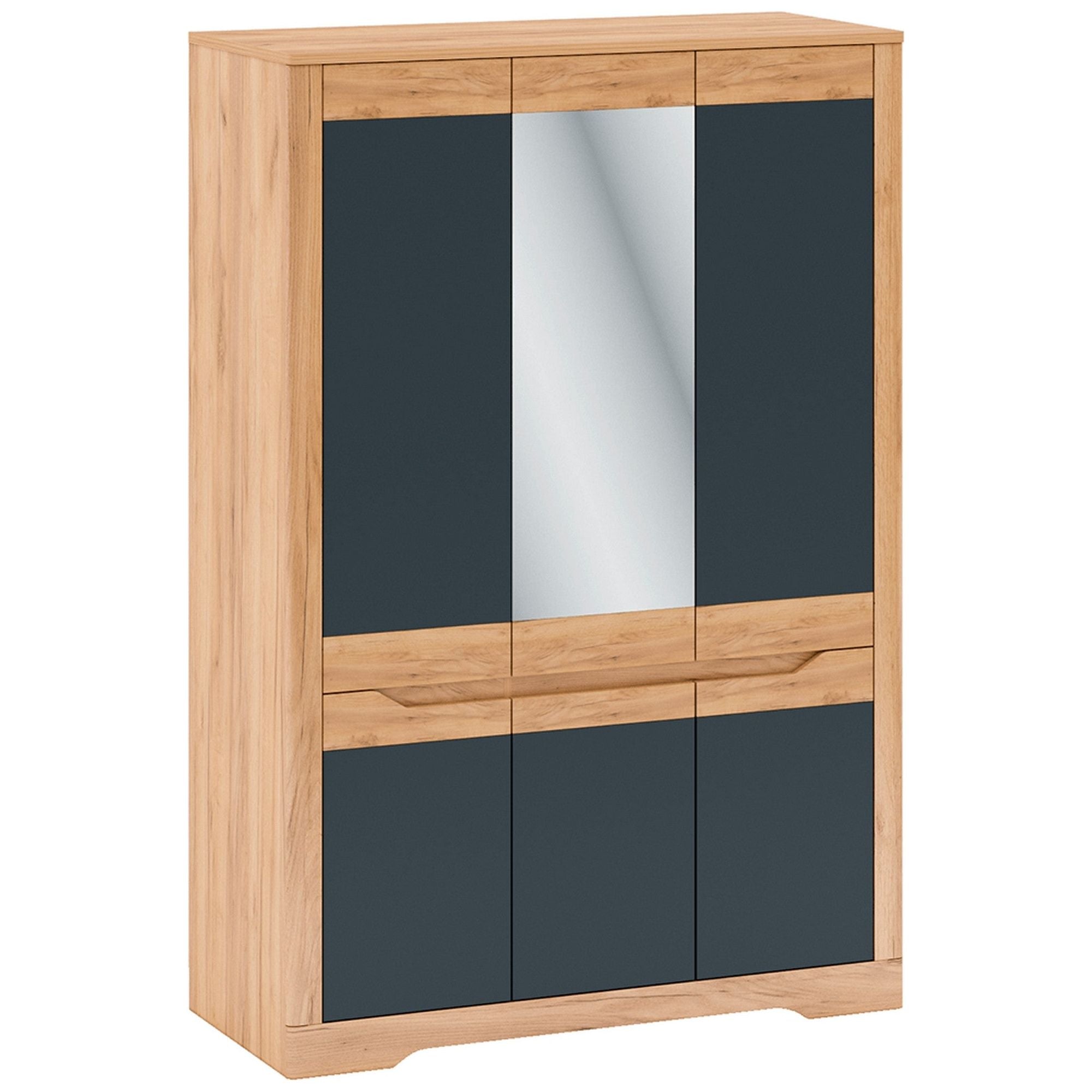 Dulap FIDEL, stejar craft auriu/gri grafit, PAL laminat, cu 6 usi, cu oglinda, 135x58x201 cm