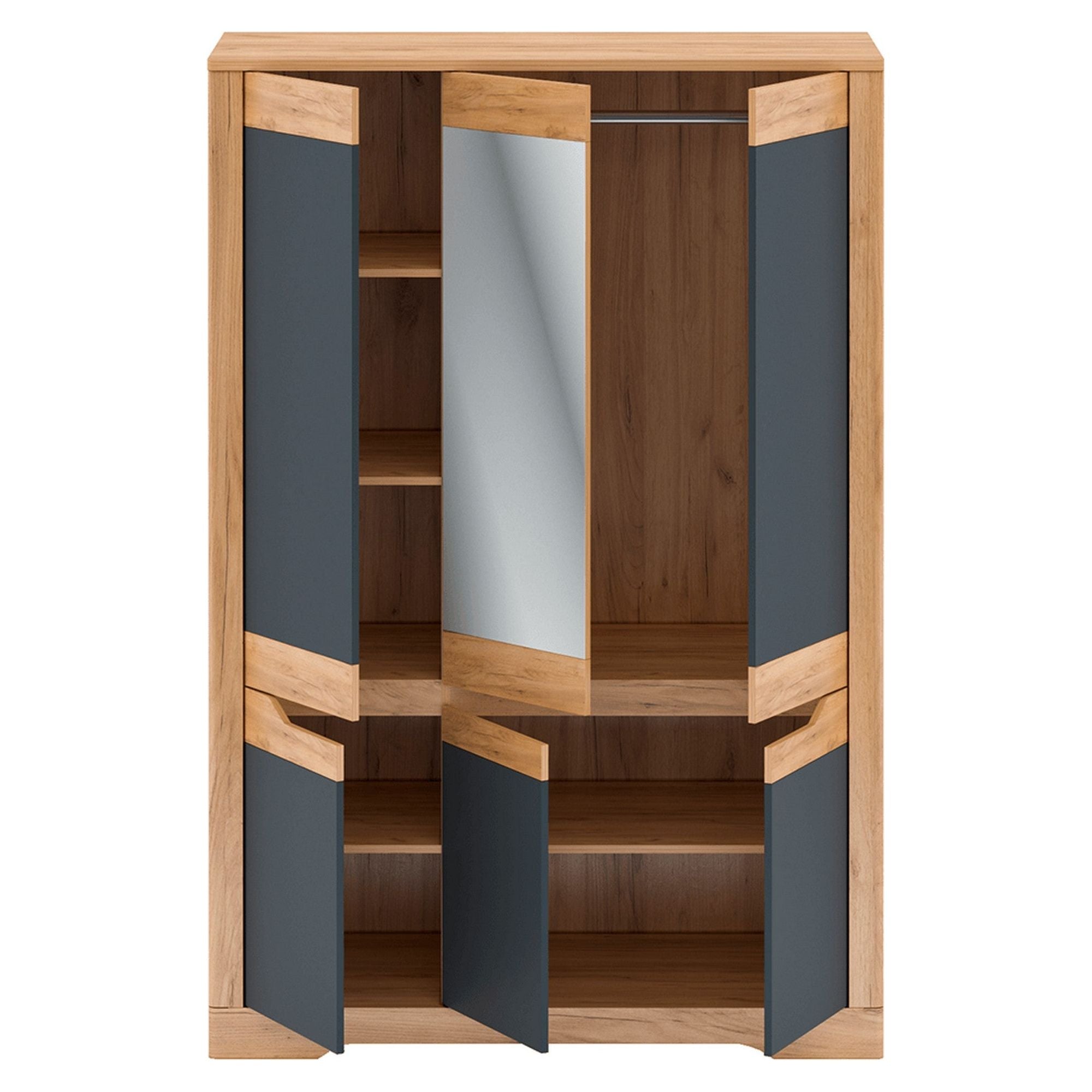 Dulap FIDEL, stejar craft auriu/gri grafit, PAL laminat, cu 6 usi, cu oglinda, 135x58x201 cm
