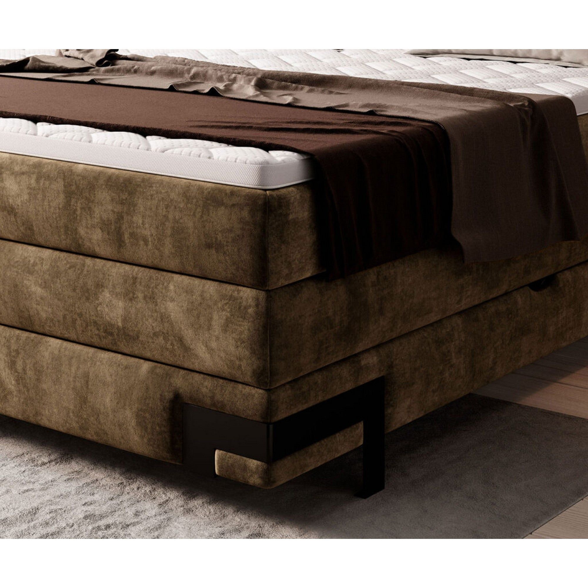 Pat boxspring VIANO 160x200, personalizabil materiale gama Premium, cu saltele, topper si lada pentru depozitare
