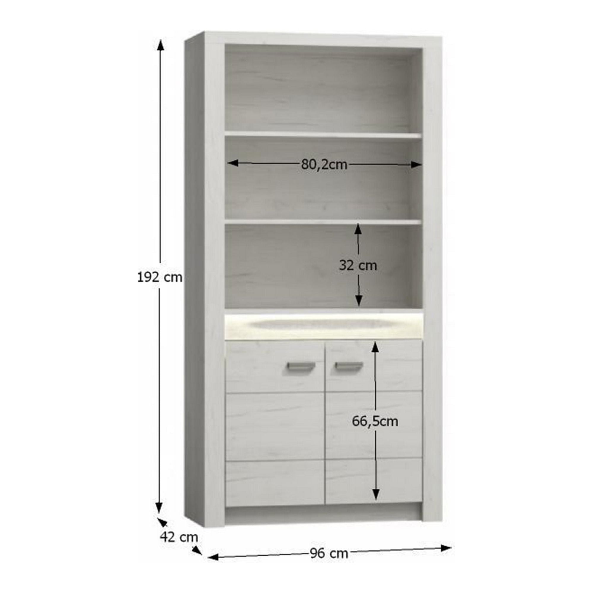 Vitrina INFINITY I-05, frasin alb, PAL melaminat, canturi ABS, 96x42x192 cm