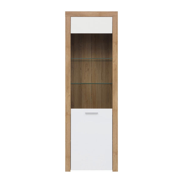 Vitrina BALDER, stejar rivierra/alb, PAL/sticla securizata, 62x39x192 cm