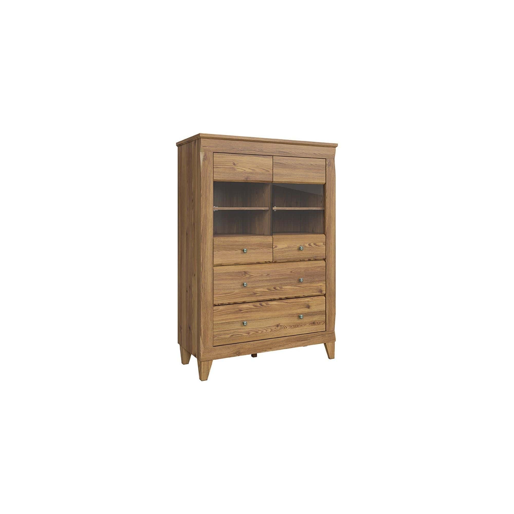 Vitrina BERGEN REG2W2S, stejar, PAL/sticla securizata, 102x47x151 cm