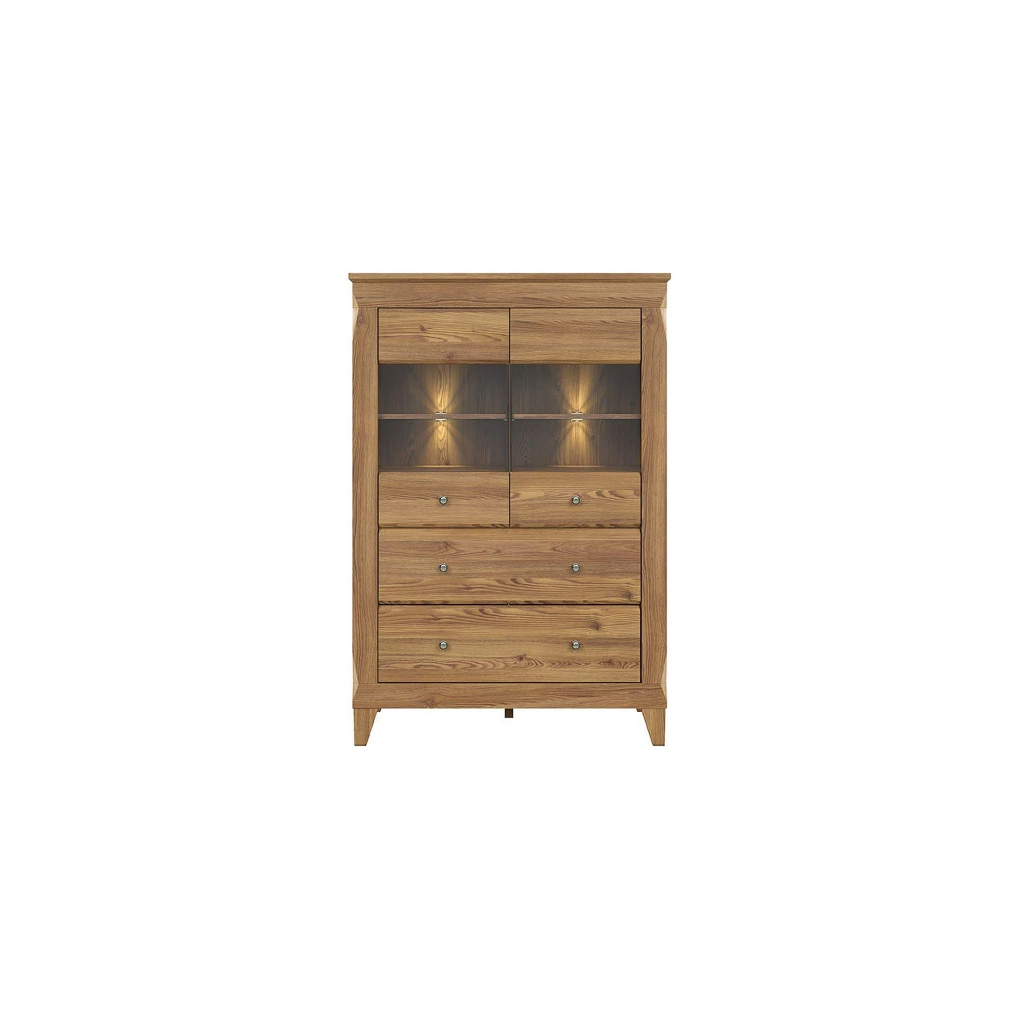 Vitrina BERGEN REG2W2S, stejar, PAL/sticla securizata, 102x47x151 cm