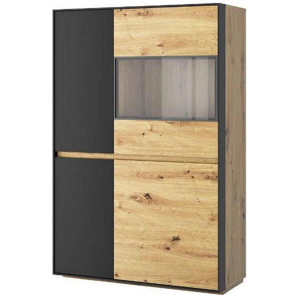 Vitrina BOSCO, stejar artisan/negru, PAL laminat, 95x38x144 cm