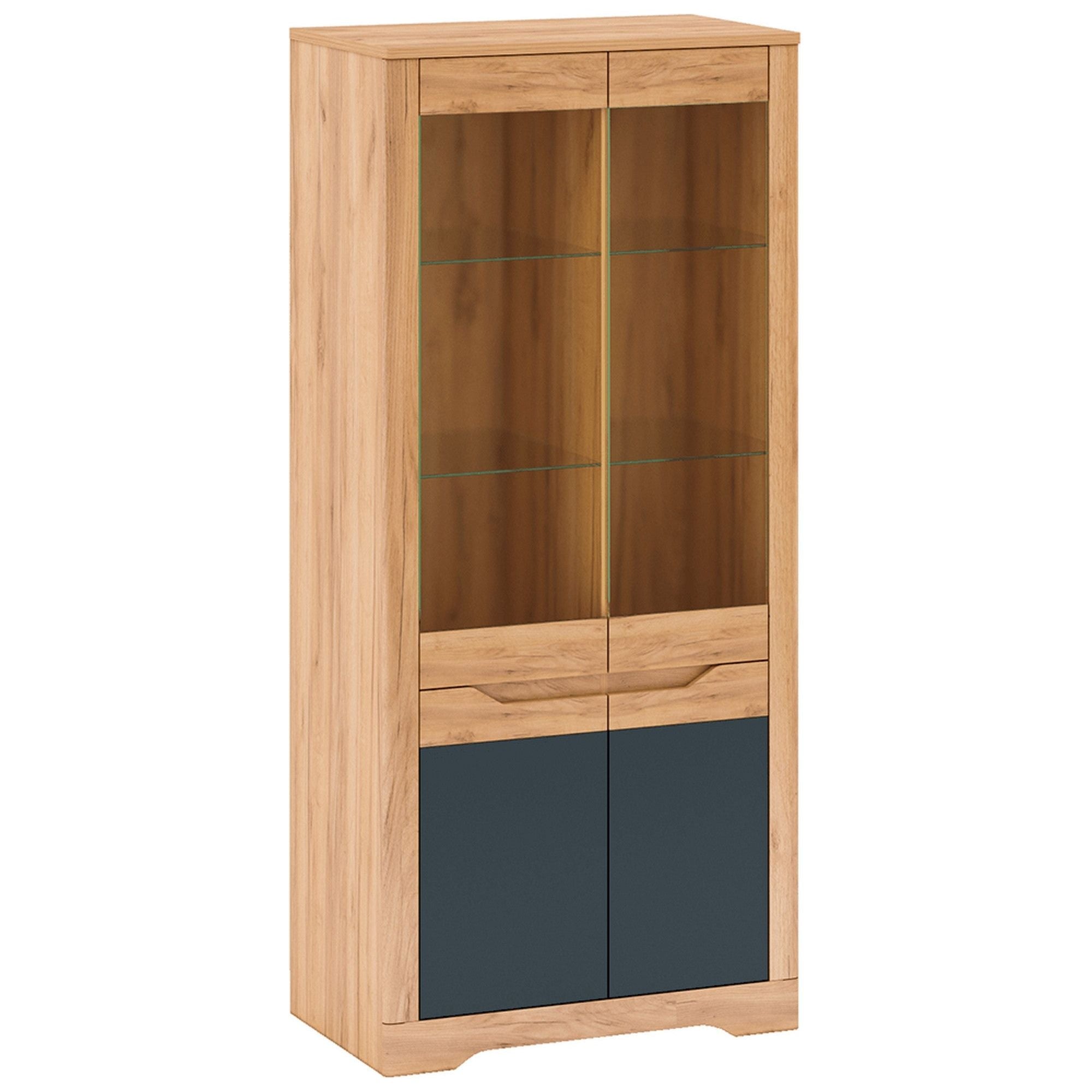 Vitrina FIDEL H, stejar craft auriu/gri grafit, PAL laminat/MDF, 90x42x201 cm