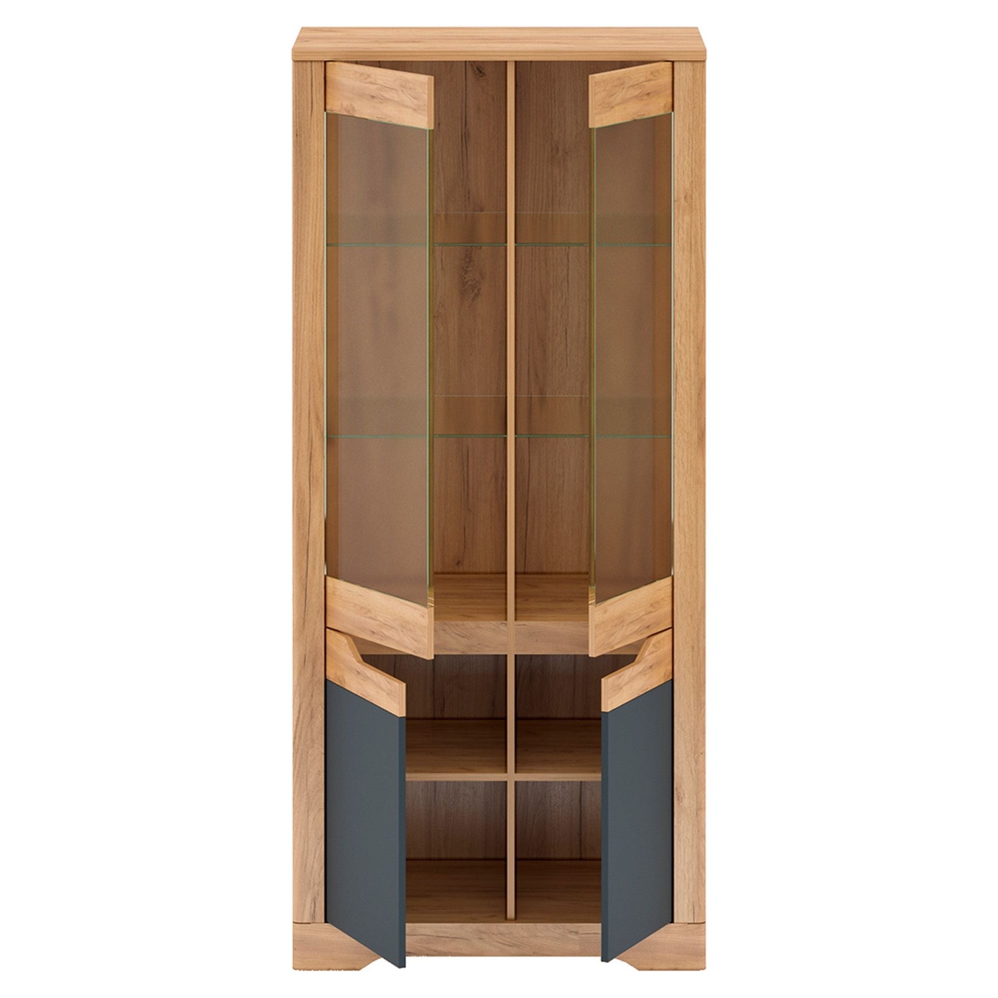 Vitrina FIDEL H, stejar craft auriu/gri grafit, PAL laminat/MDF, 90x42x201 cm