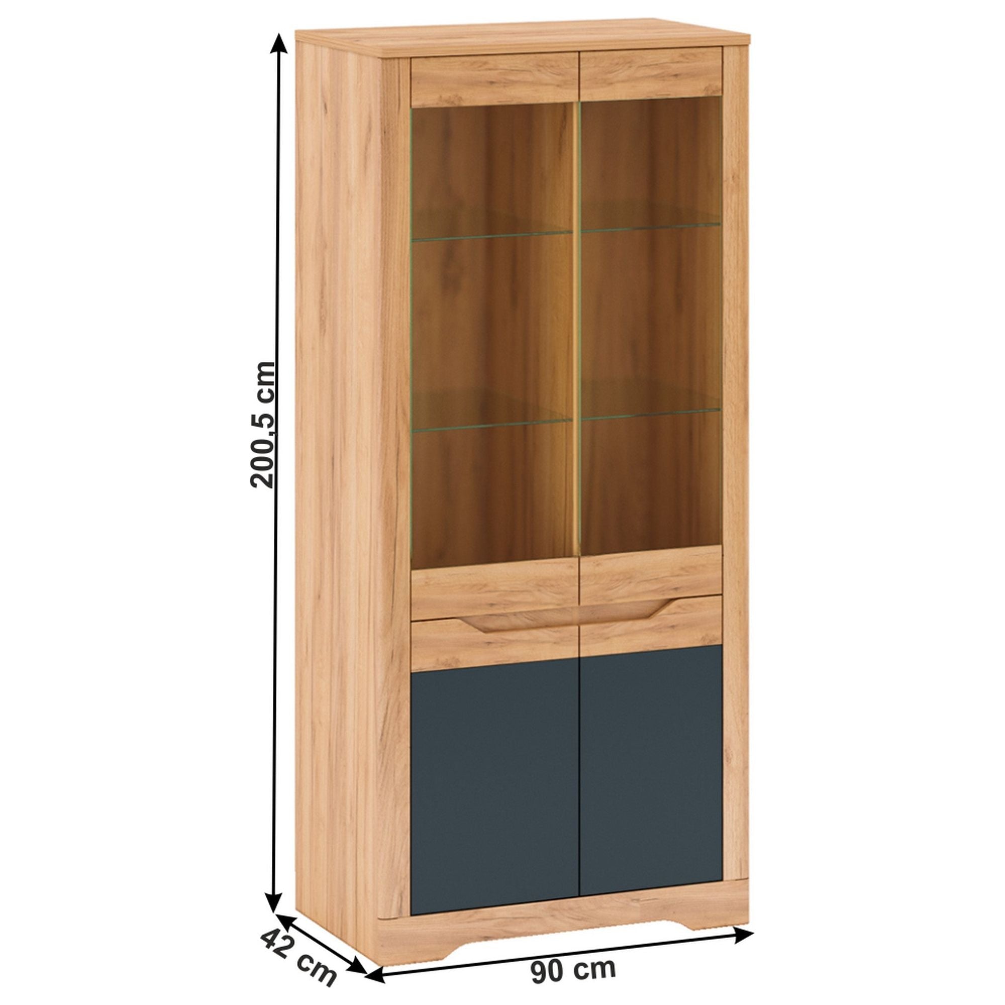 Vitrina FIDEL H, stejar craft auriu/gri grafit, PAL laminat/MDF, 90x42x201 cm