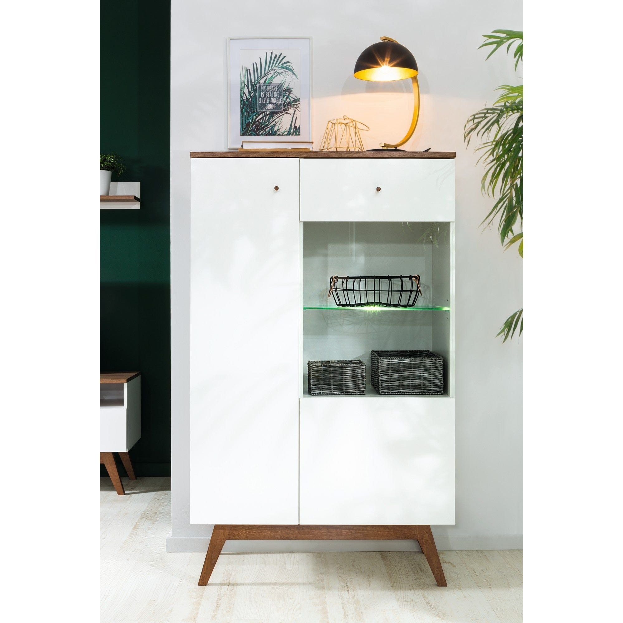 Vitrina HEDA REG1D1W, alb, PAL/sticla securizata, 85x41x141 cm