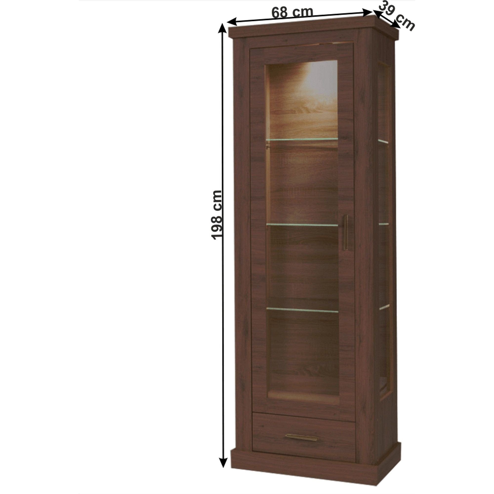 Vitrina HILARD AR2, stejar stirling, DTD laminat, 68x39x198 cm