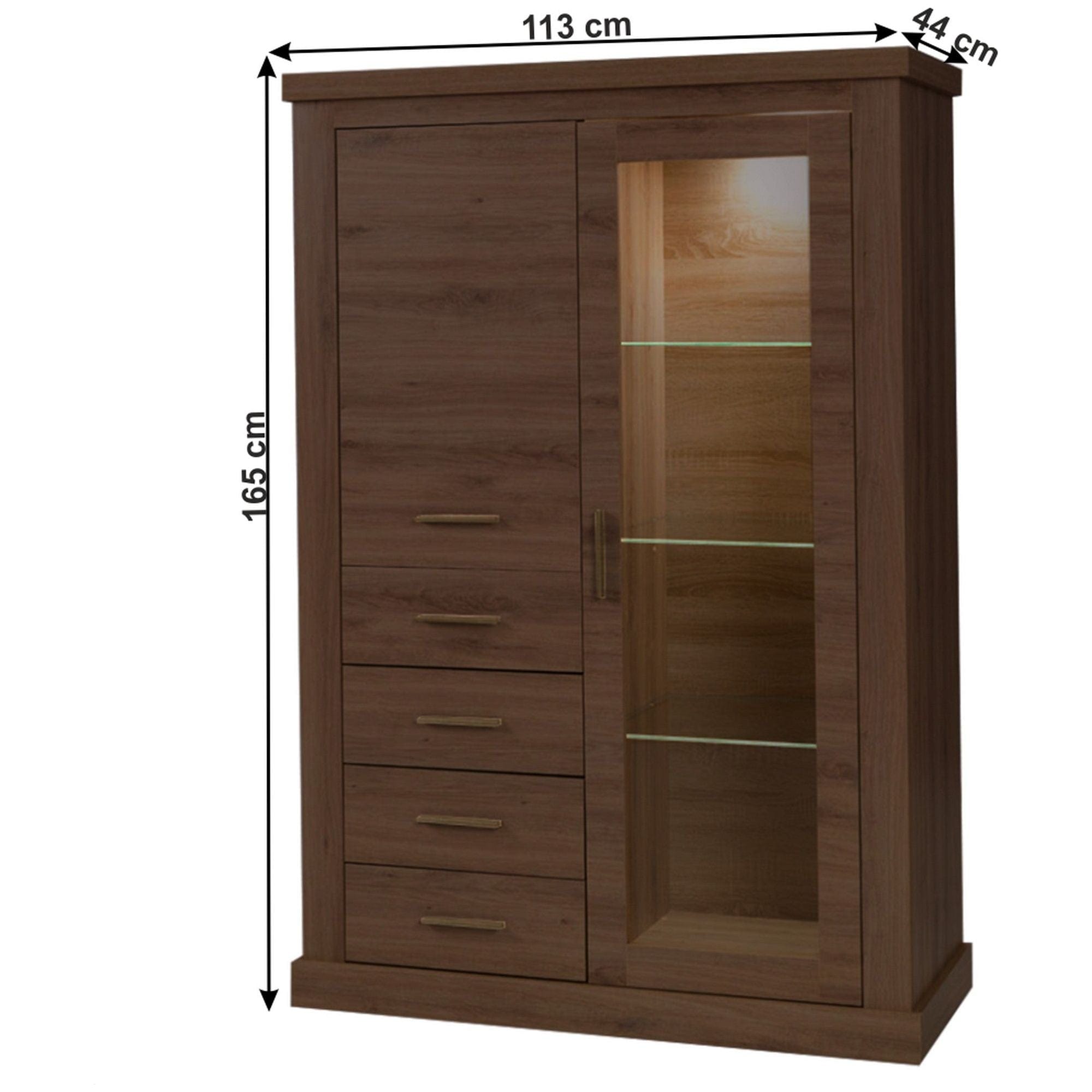 Vitrina HILARD AR3, stejar stirling, DTD laminat, 113x44x165 cm