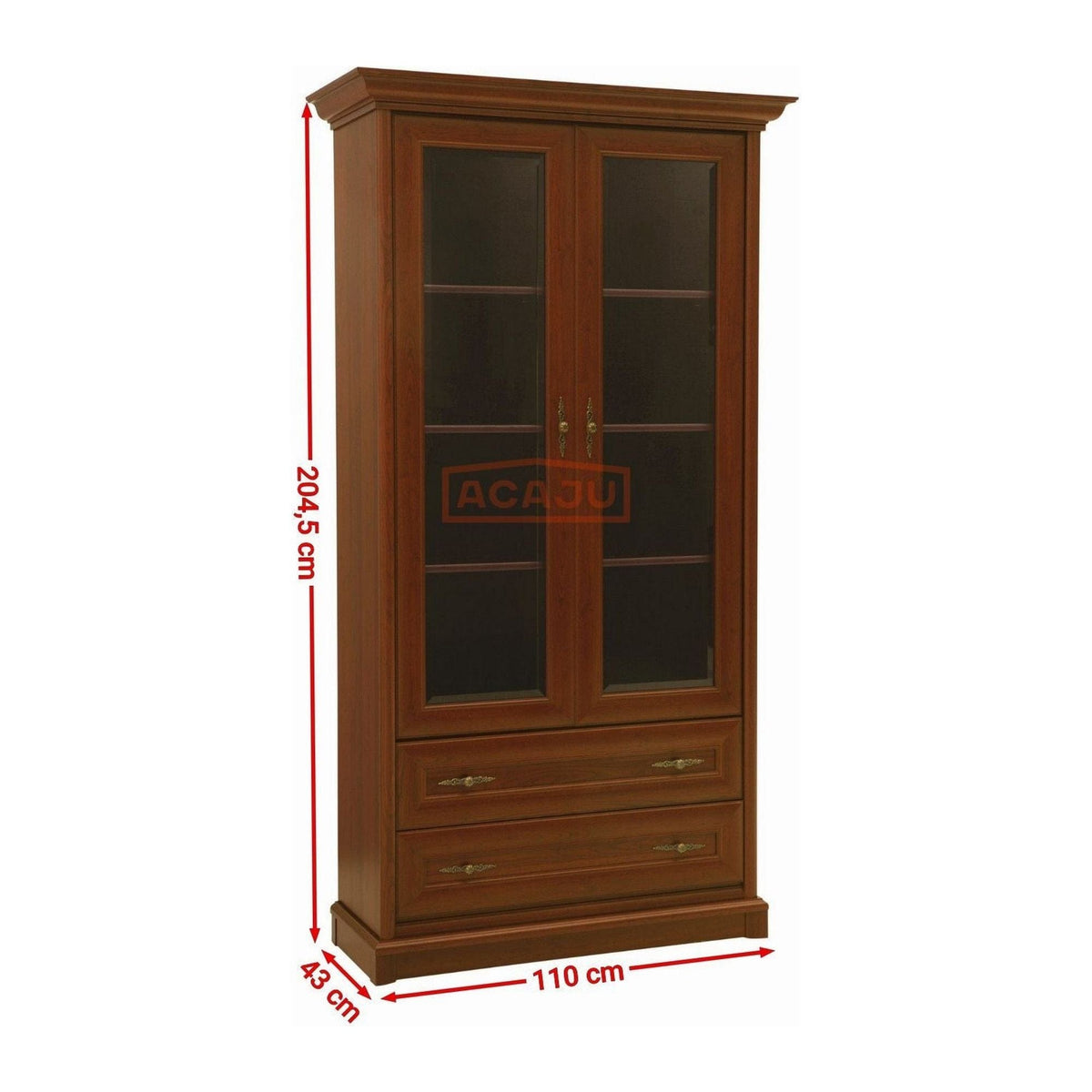 Vitrina KENT, castan, PAL/sticla securizata, 110x43x205 cm