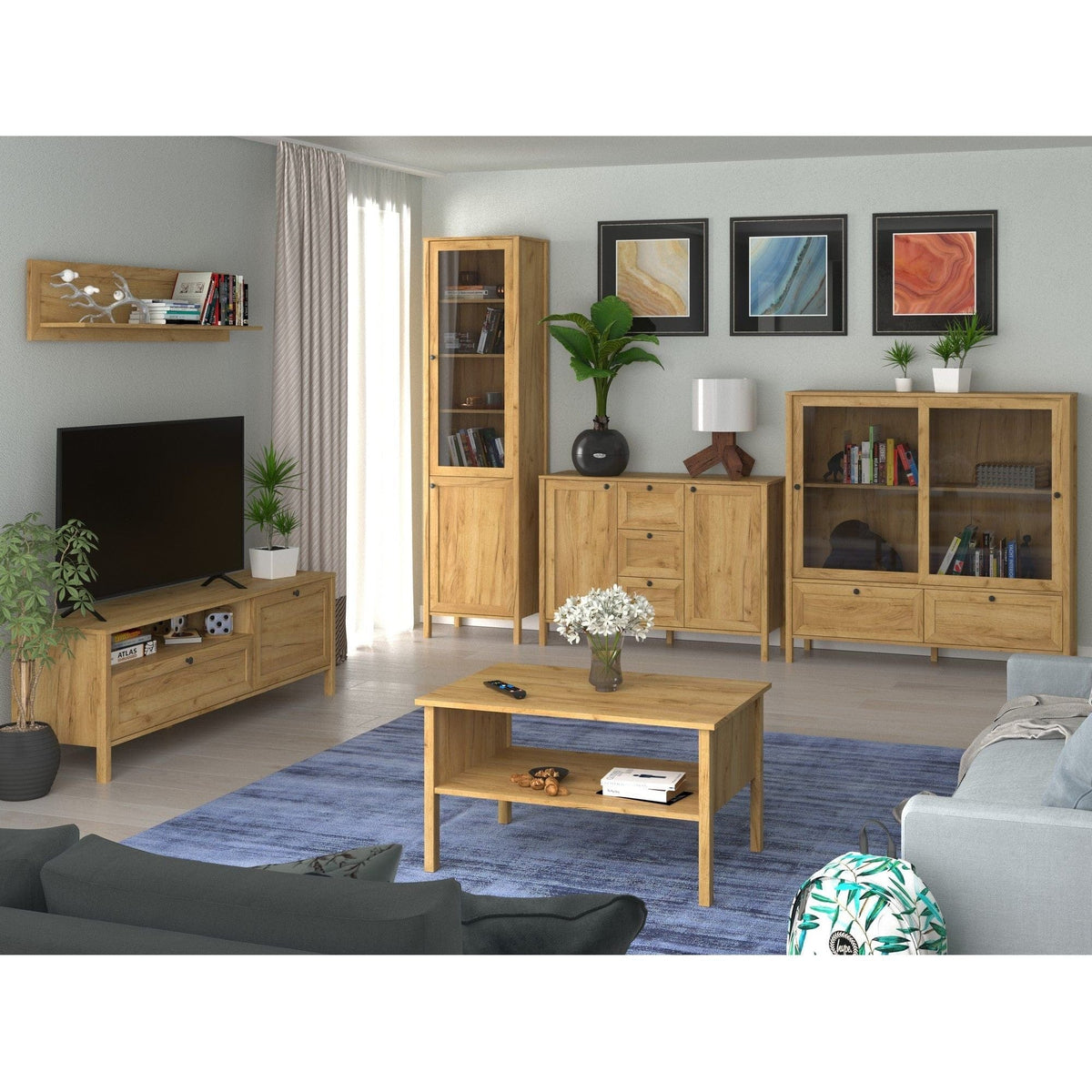 Vitrina KLARK, stejar auriu, PAL laminat, 55x42x210 cm