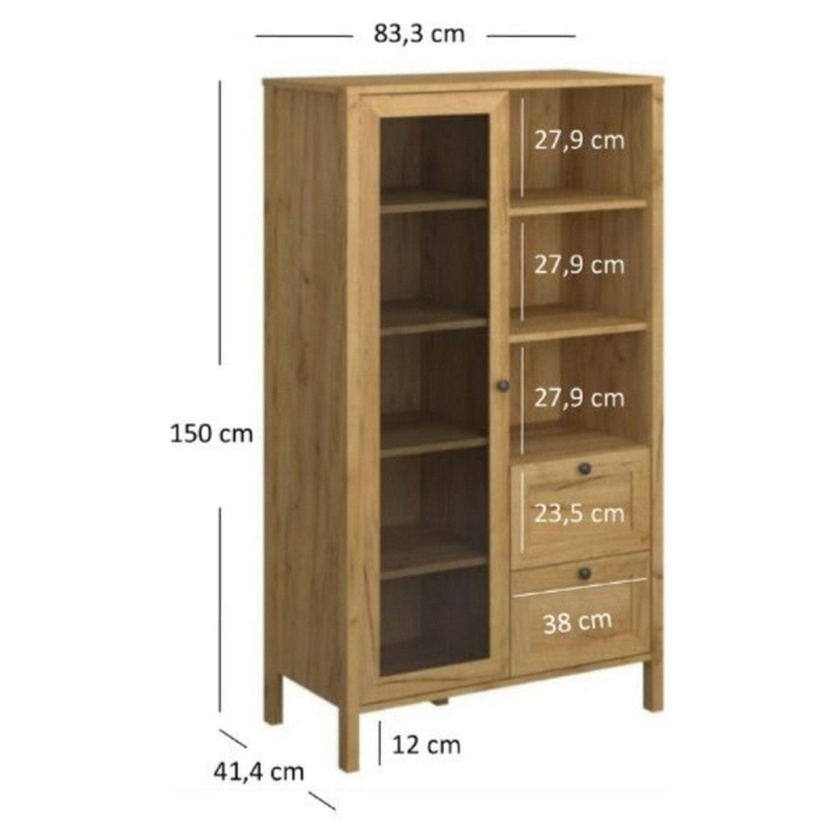 Vitrina KLARK, stejar auriu, PAL laminat, 84x42x150 cm