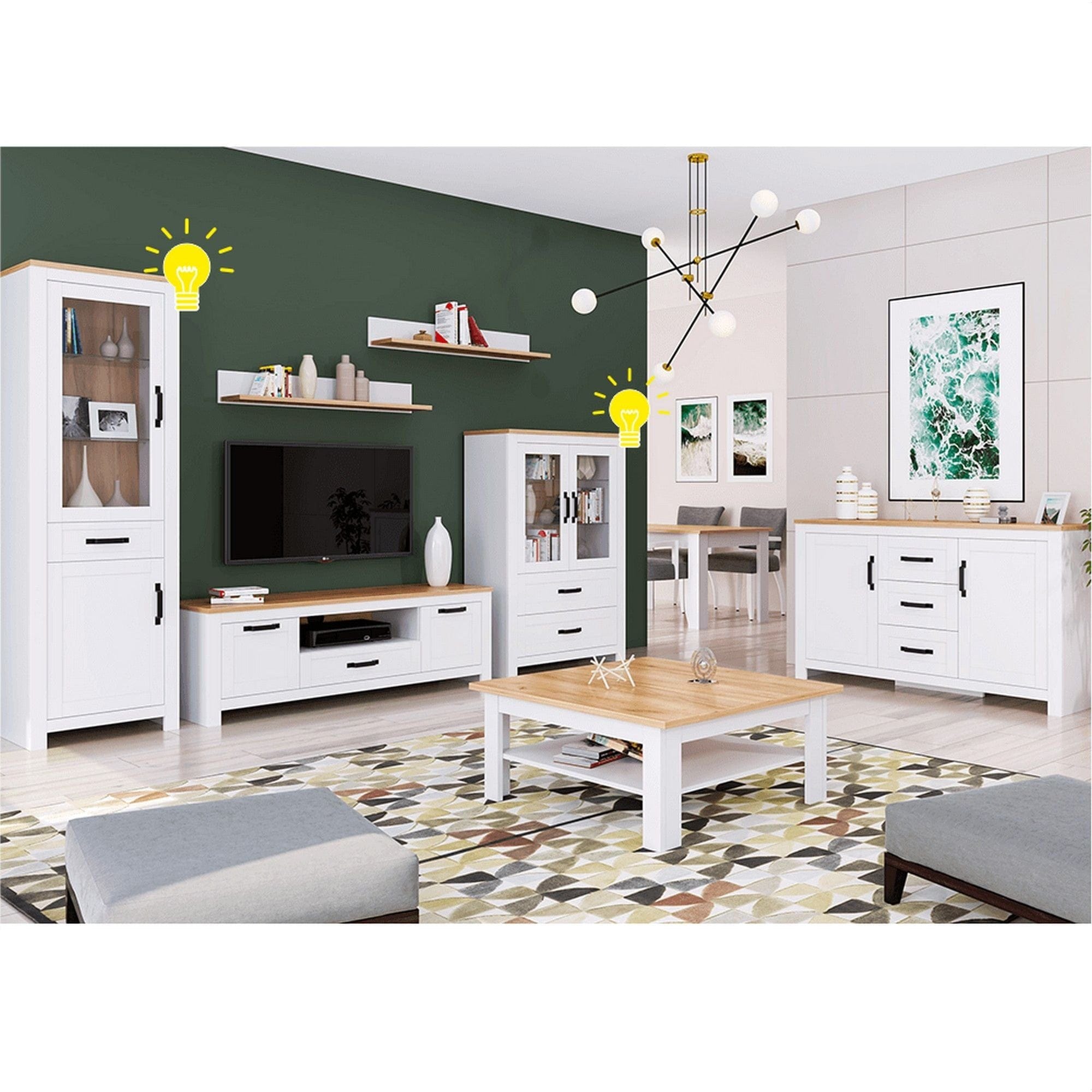 Vitrina LANZETTE A, alb/stejar craft auriu, DTD laminat, 64x41x200 cm