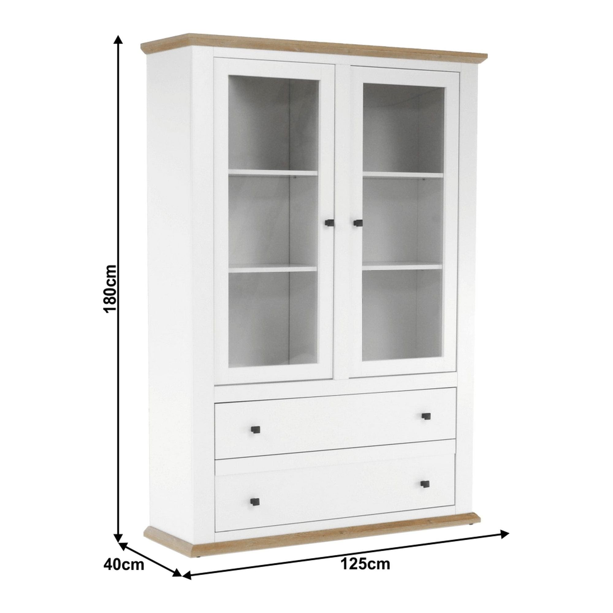 Vitrina LEON MZ5, alb/stejar deschis, PAL laminat, 125x40x180 cm